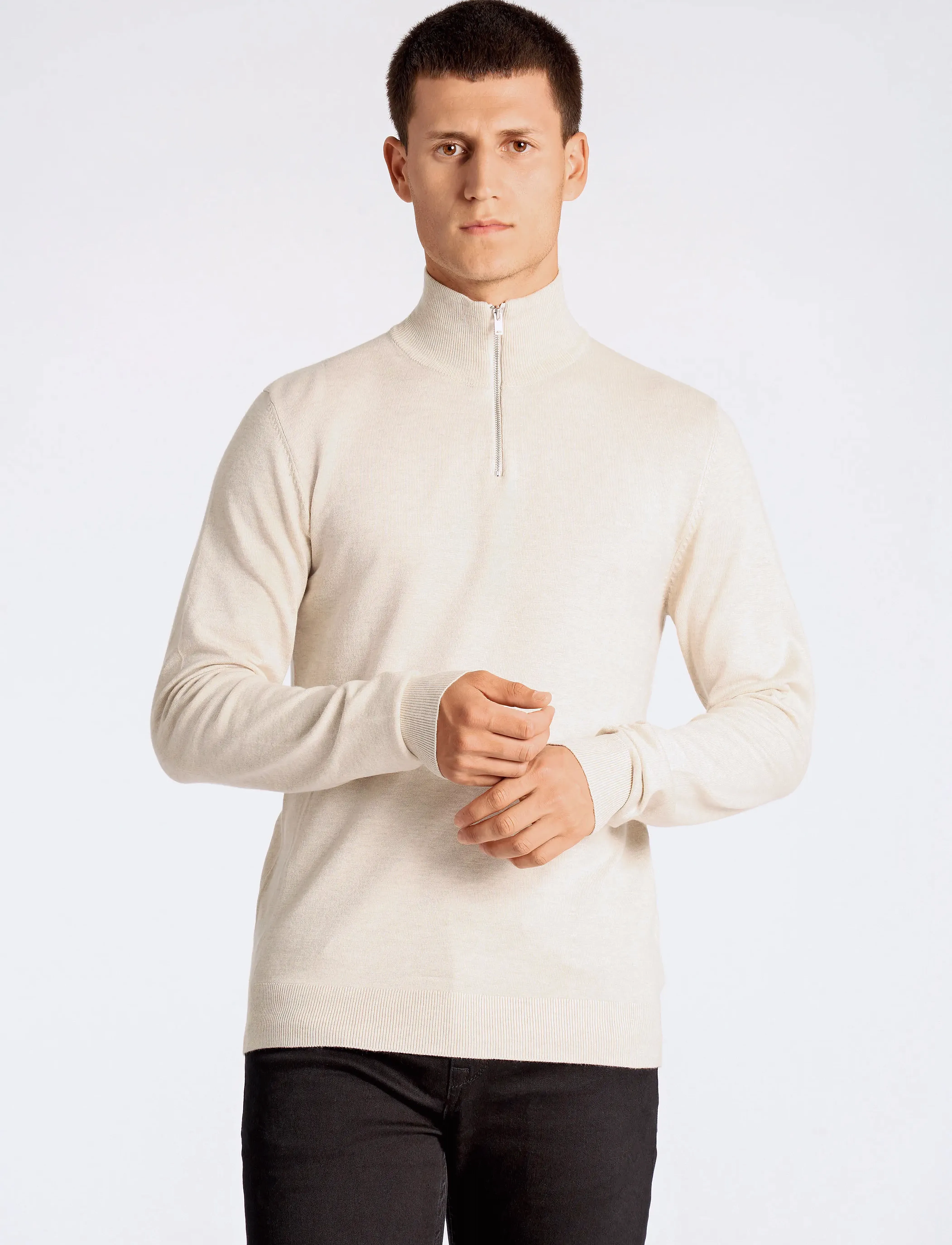 Lindbergh Ecovero half zip L/S knit - Kleidung - OFF WHITE MEL / cream