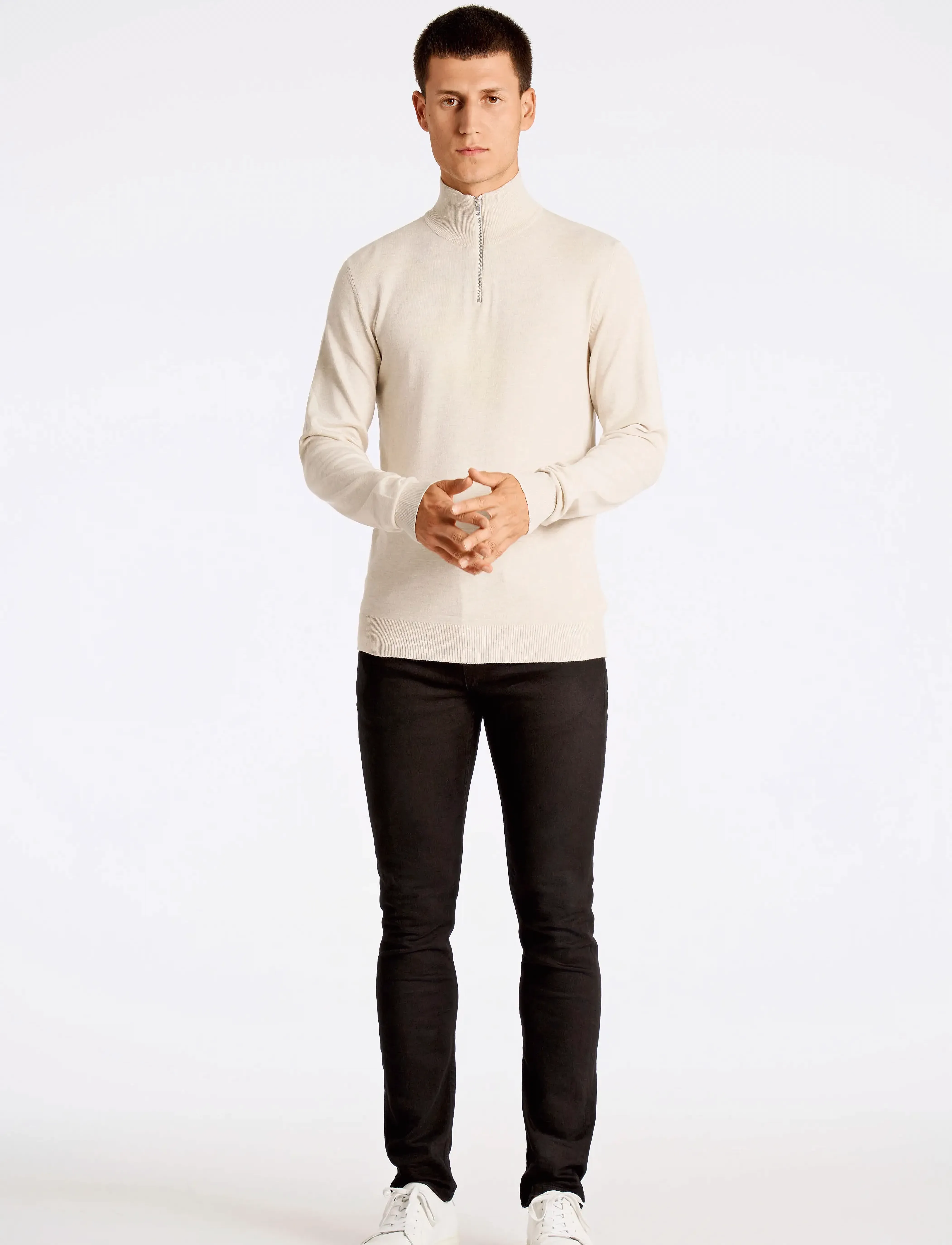 Lindbergh - Ecovero half zip L/S knit - half zip jumpers - off white mel - 4