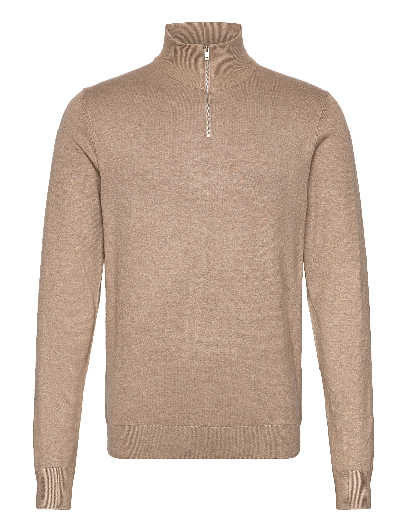 Lindbergh - Ecovero half zip L/S knit - pullover mit halbem reißverschluss - sand mel - 0