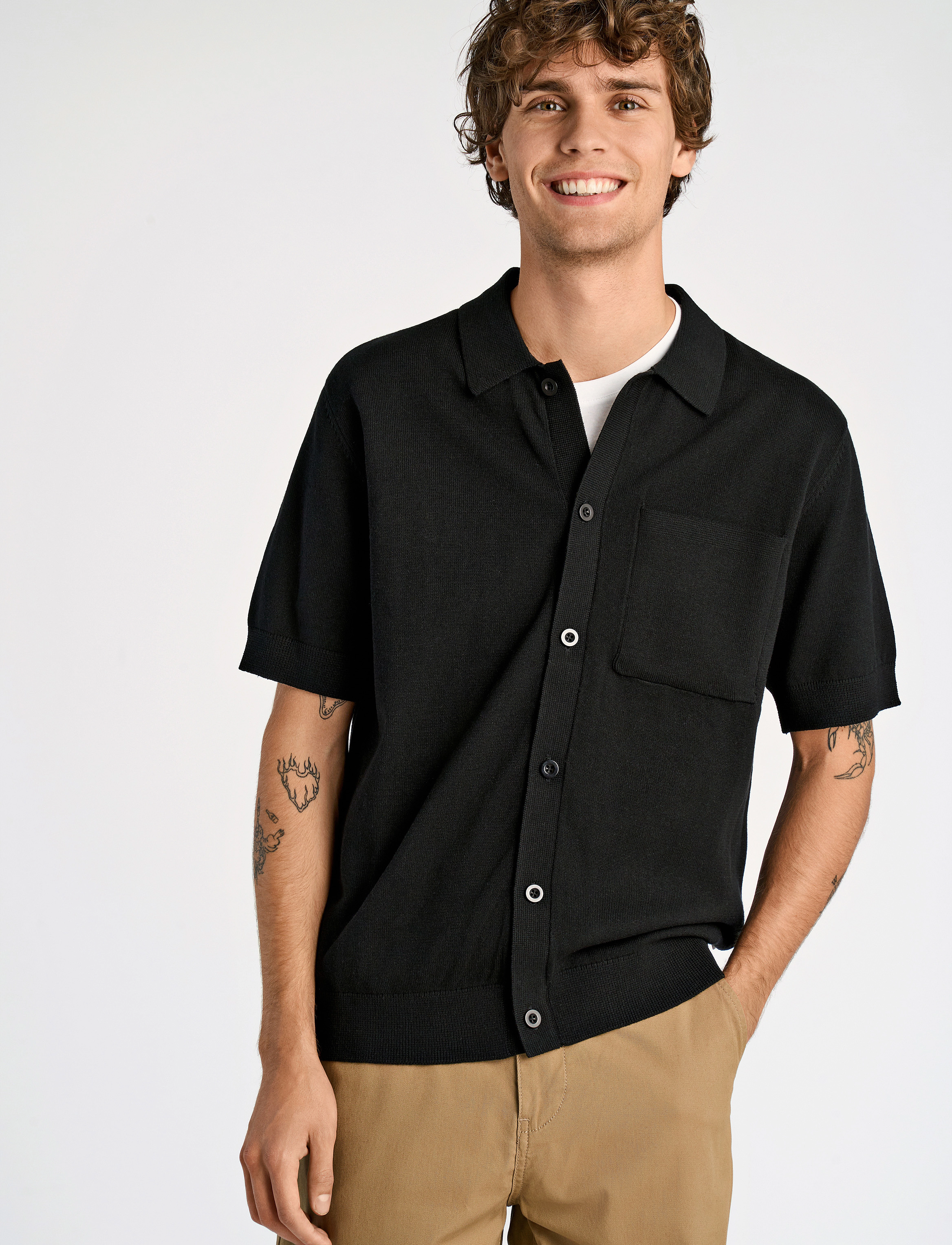 Lindbergh - Knitted S/S polo cardigan - black - 0