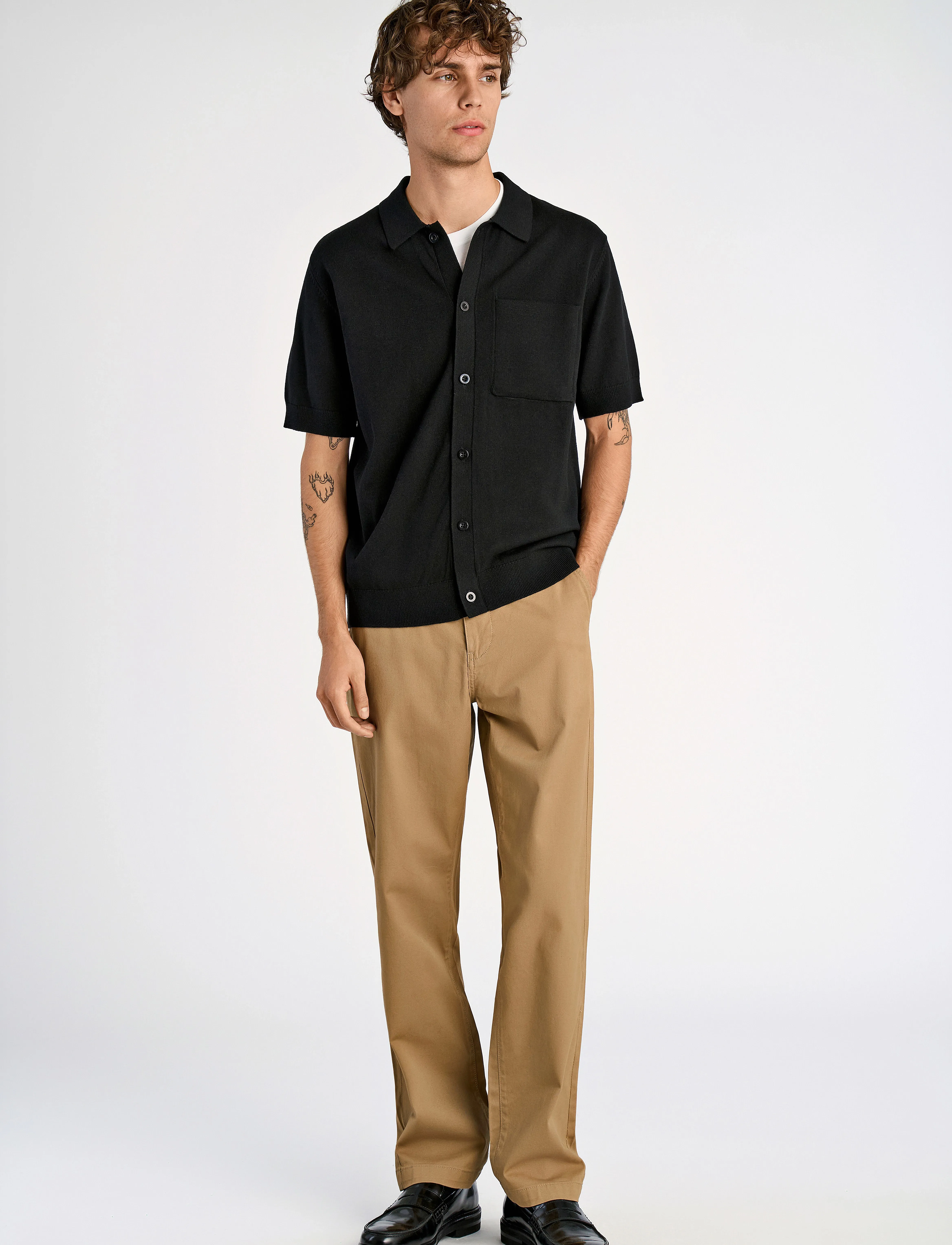 Lindbergh - Knitted S/S polo cardigan - black - 4