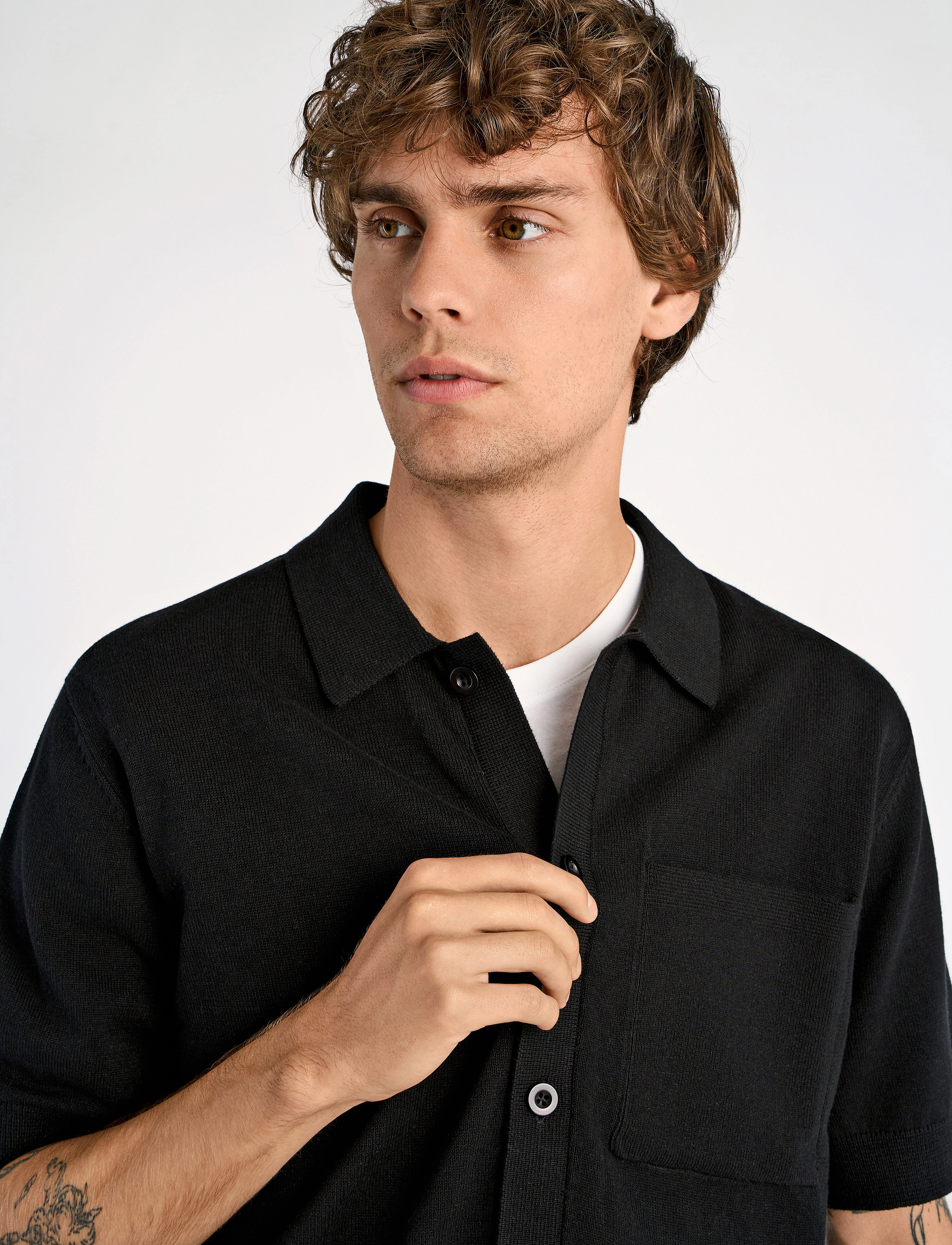 Lindbergh - Knitted S/S polo cardigan - black - 5