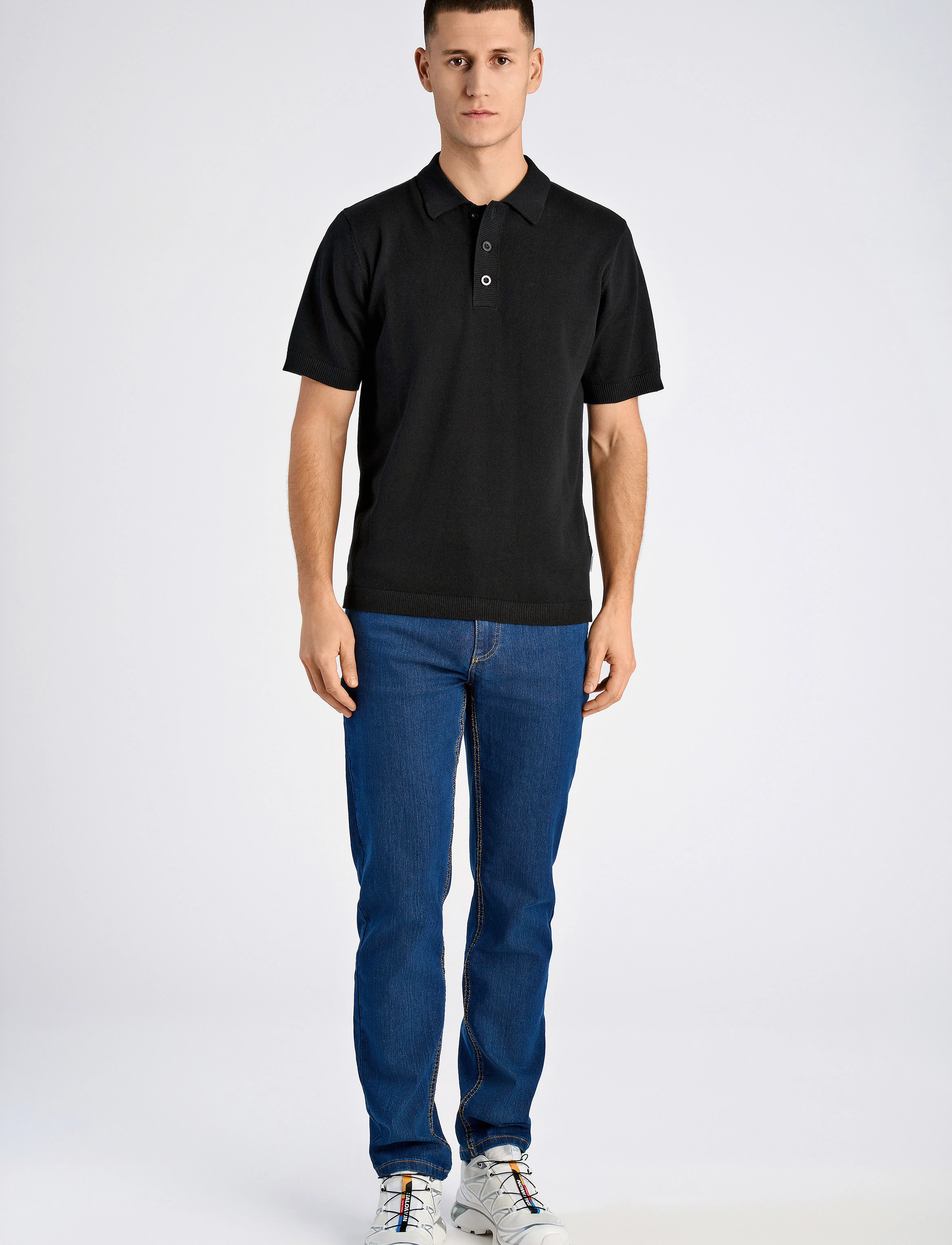 Lindbergh - Knittet S/S polo - swetry - black - 4
