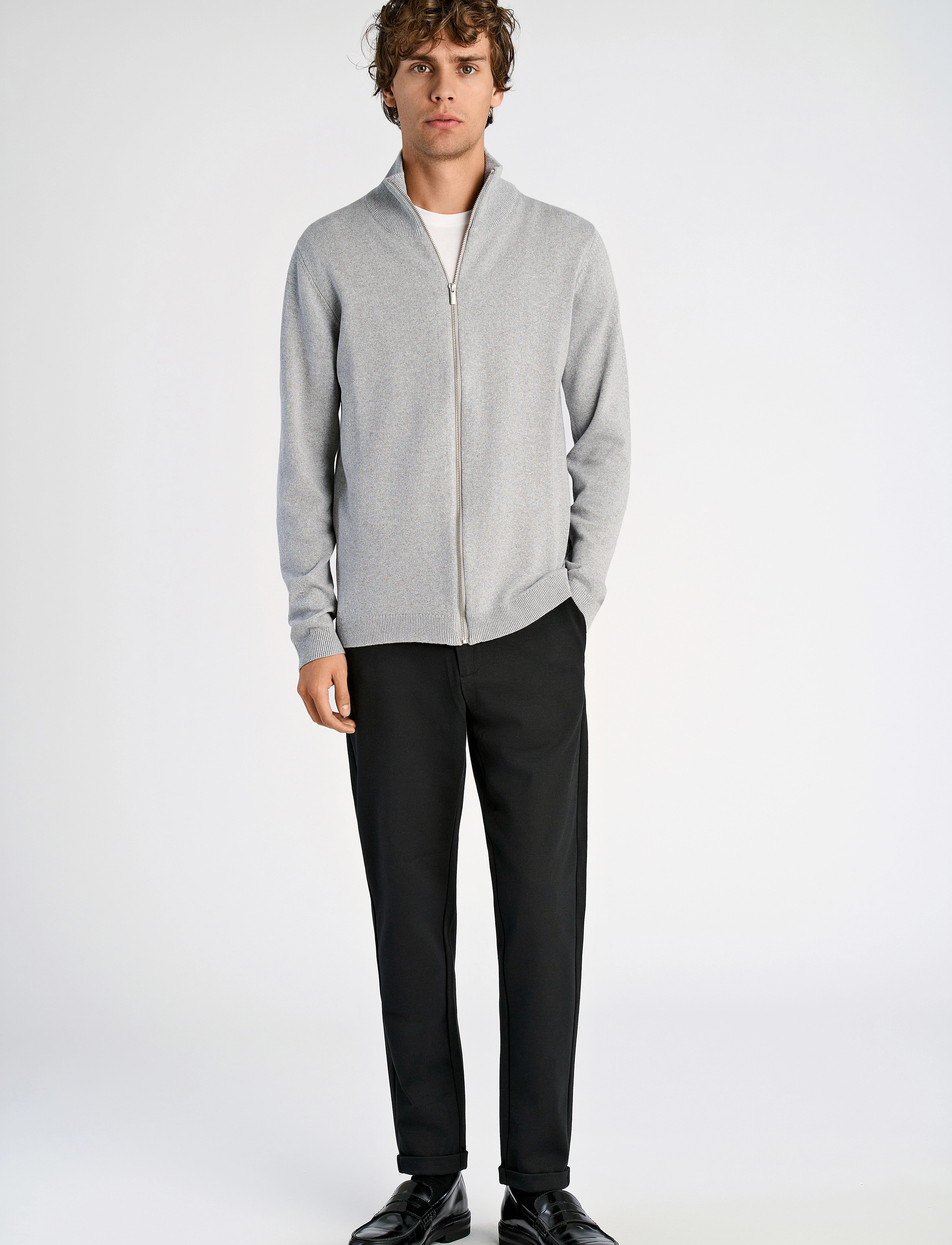 Lindbergh - 100% recycle knit full zip - rollkragen - dk grey - 4