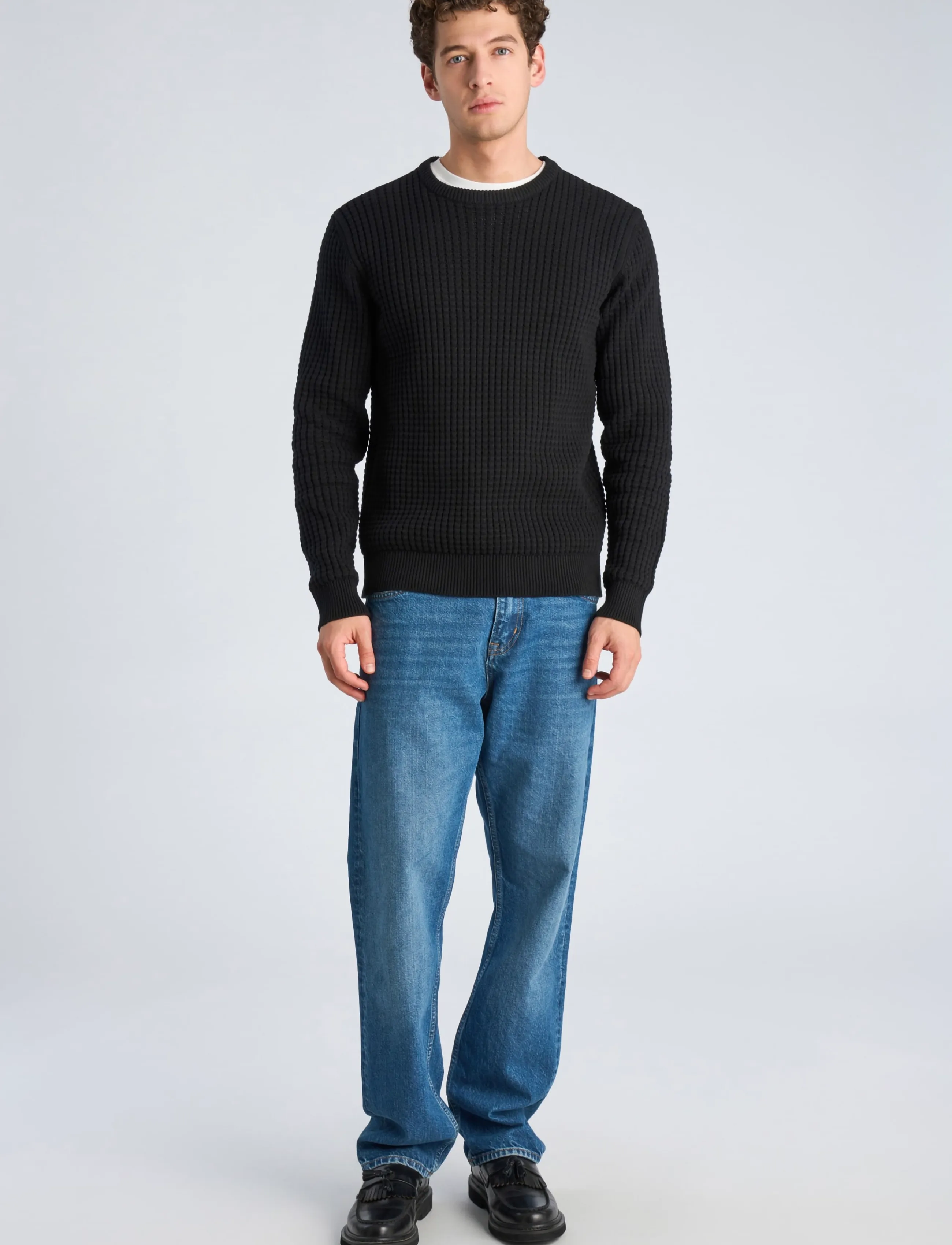 Lindbergh Structure O-Neck Knit, S, Knitwear, Schwarz - Round Necks, Männerswear