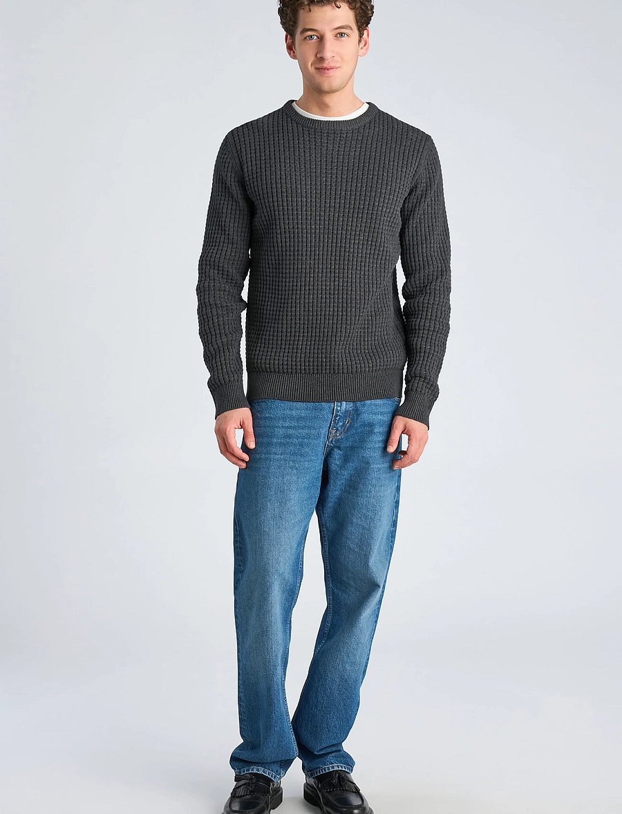 Lindbergh - Structure o-neck knit - charcoal mel - 0