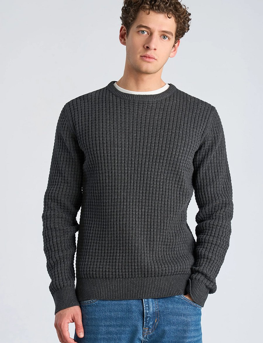 Lindbergh - Structure o-neck knit - charcoal mel - 3