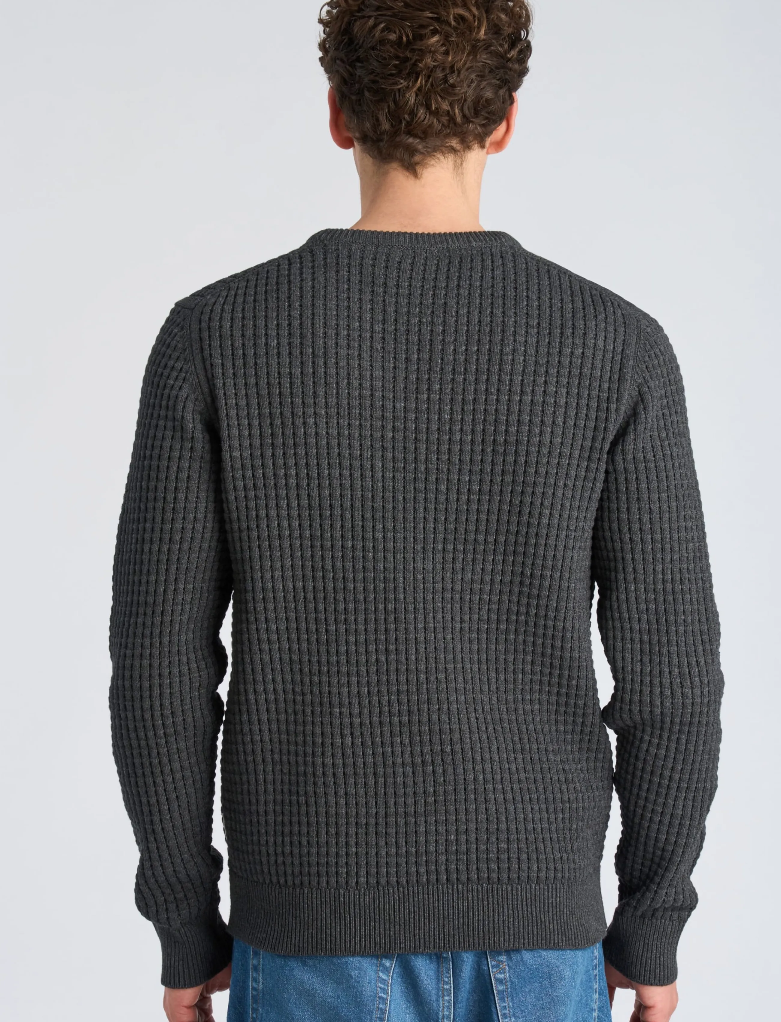 Lindbergh - Structure o-neck knit - charcoal mel - 4