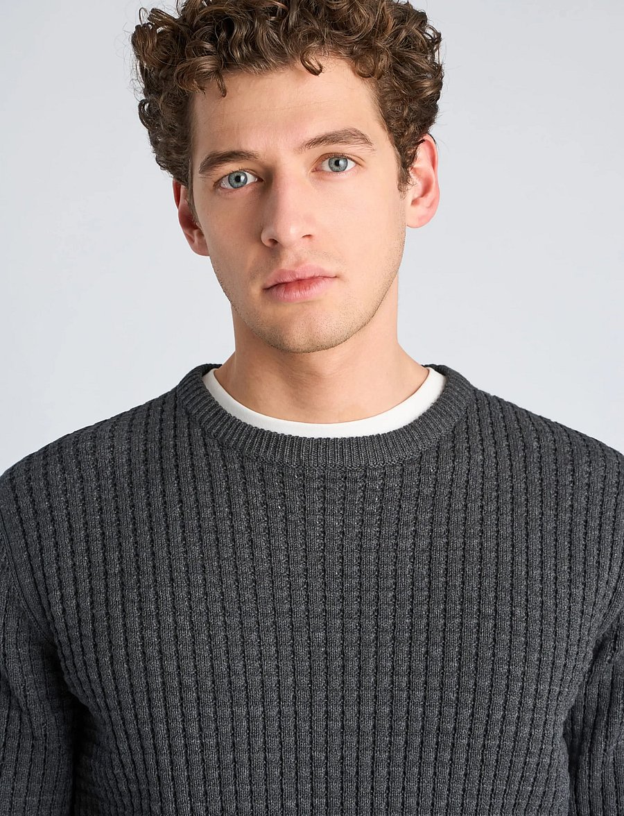 Lindbergh - Structure o-neck knit - charcoal mel - 5