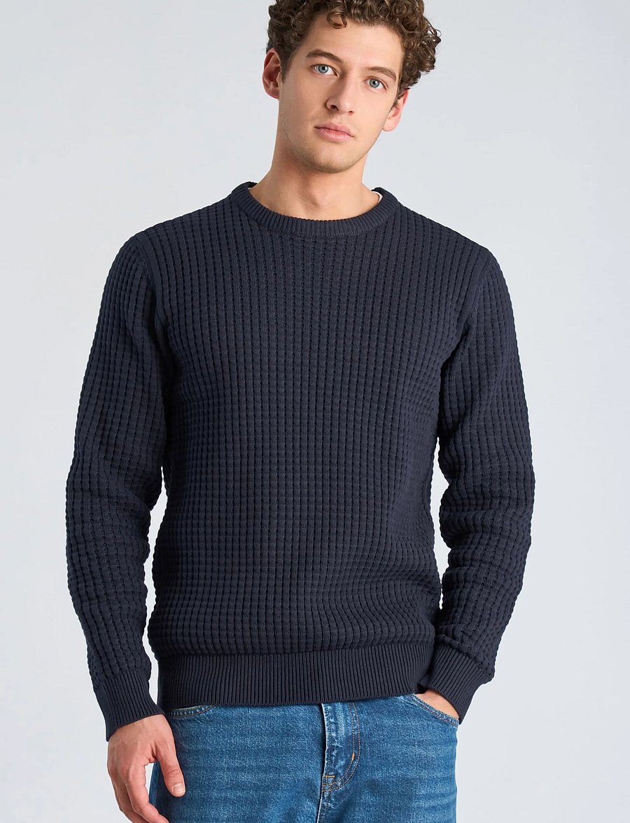 Lindbergh - Structure o-neck knit - navy - 3