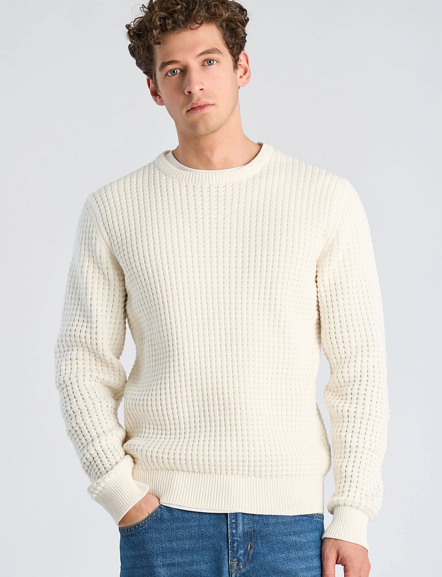 Lindbergh - Structure o-neck knit - white - 3