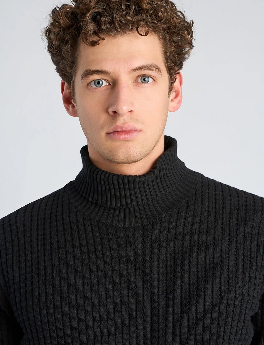 Lindbergh - Structure roll-neck knit - kõrge kaelusega - black - 5