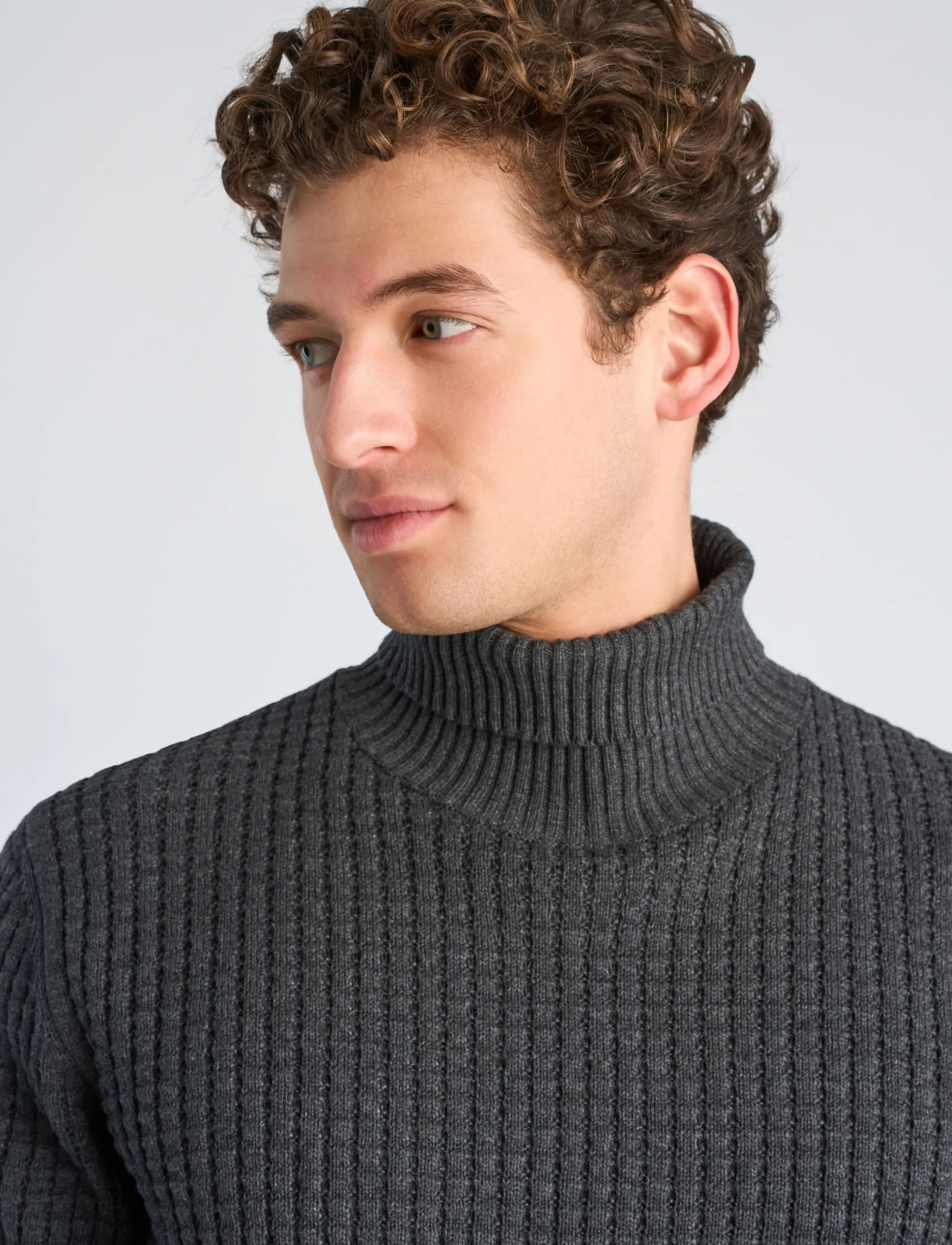 Lindbergh - Structure roll-neck knit - kõrge kaelusega - charcoal mel - 5