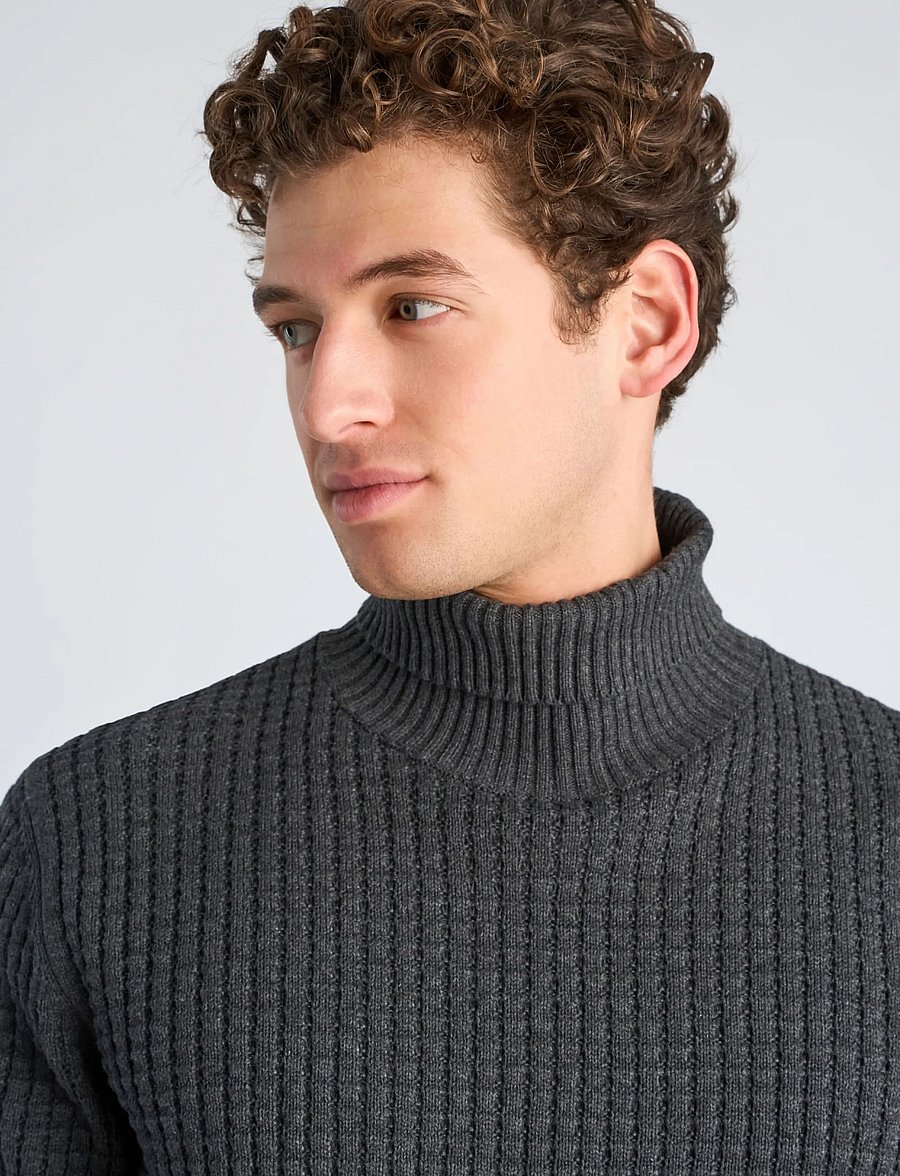 Lindbergh - Structure roll-neck knit - kõrge kaelusega - charcoal mel - 5
