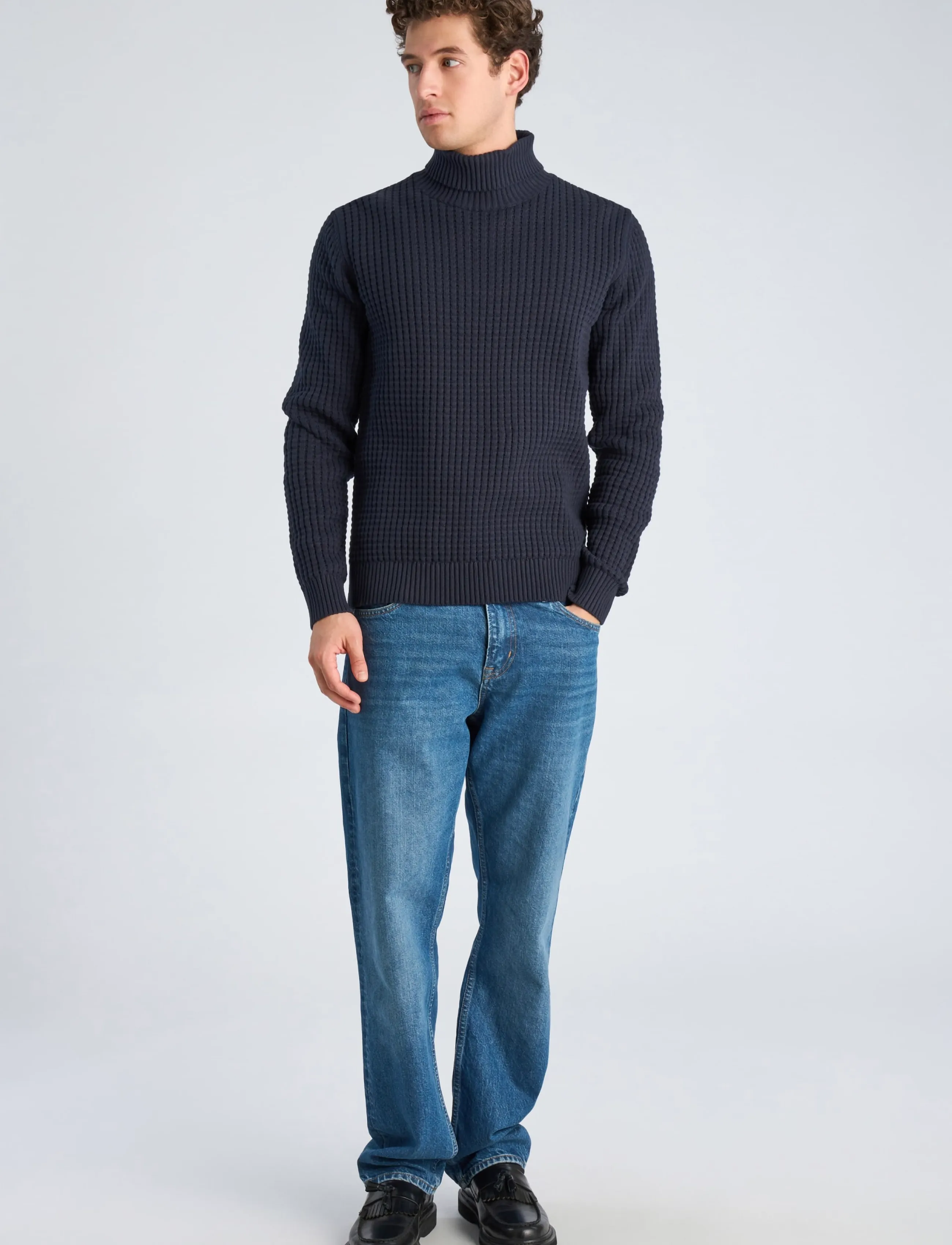 Lindbergh - Structure roll-neck knit - kõrge kaelusega - navy - 0