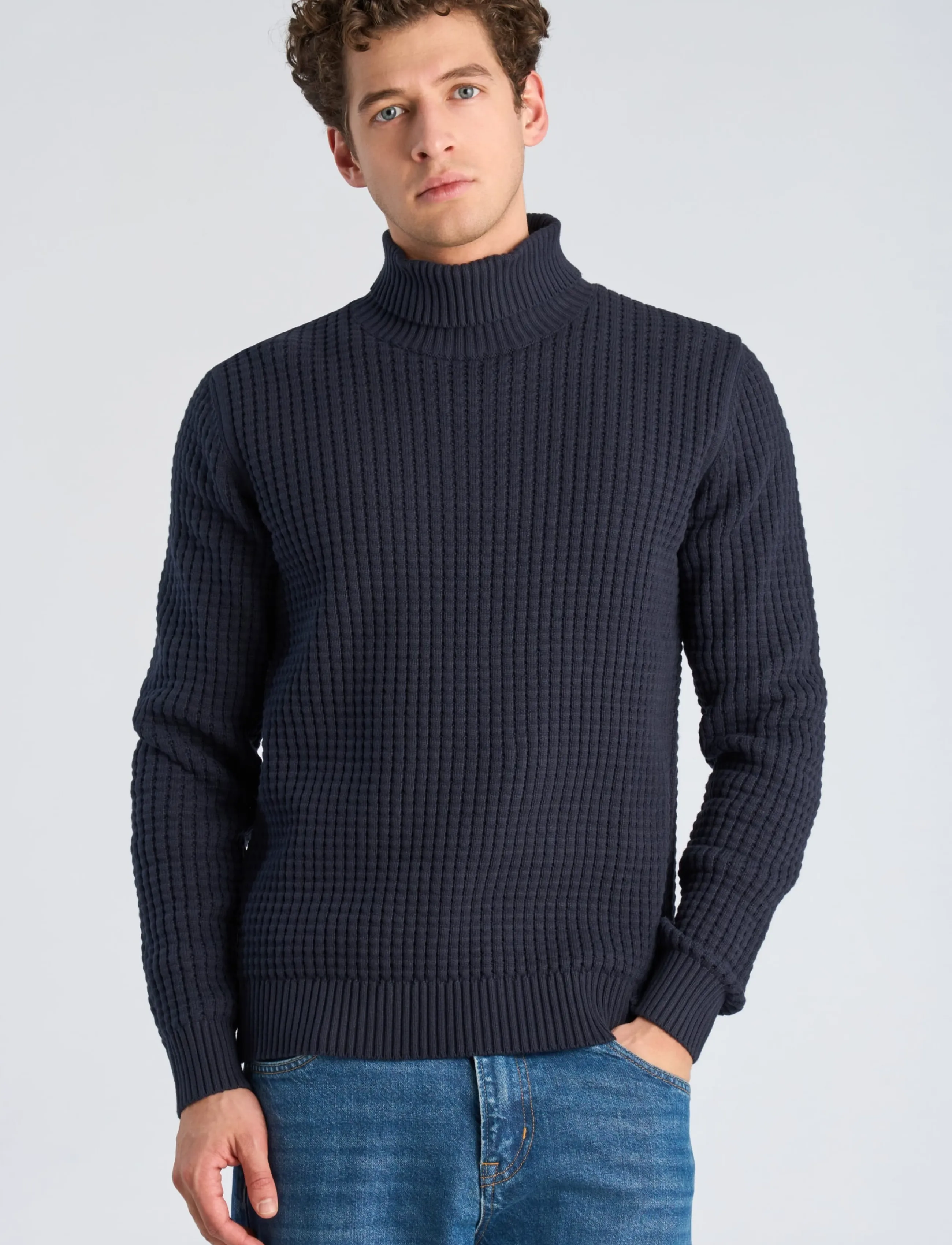 Lindbergh - Structure roll-neck knit - kõrge kaelusega - navy - 3