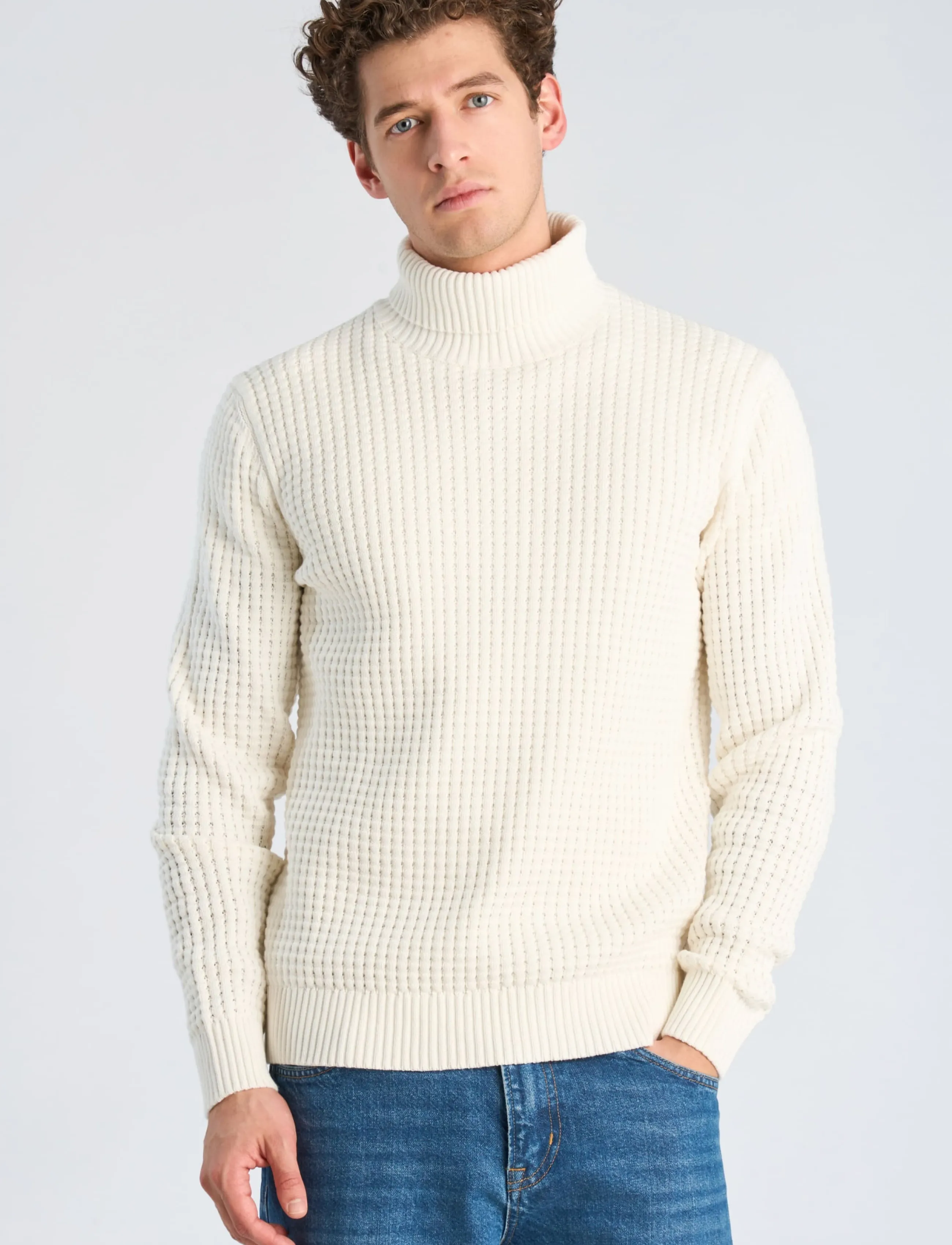 Lindbergh - Structure roll-neck knit - kõrge kaelusega - white - 3