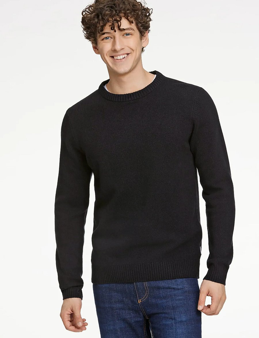 Lindbergh - Lambswool o-neck knit - okrągły dekolt - black - 2