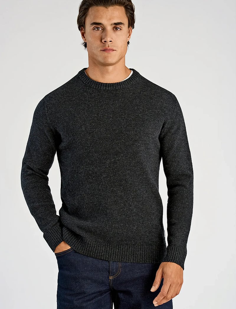 Lindbergh - Lambswool o-neck knit - rundhals - charcoal mel - 0