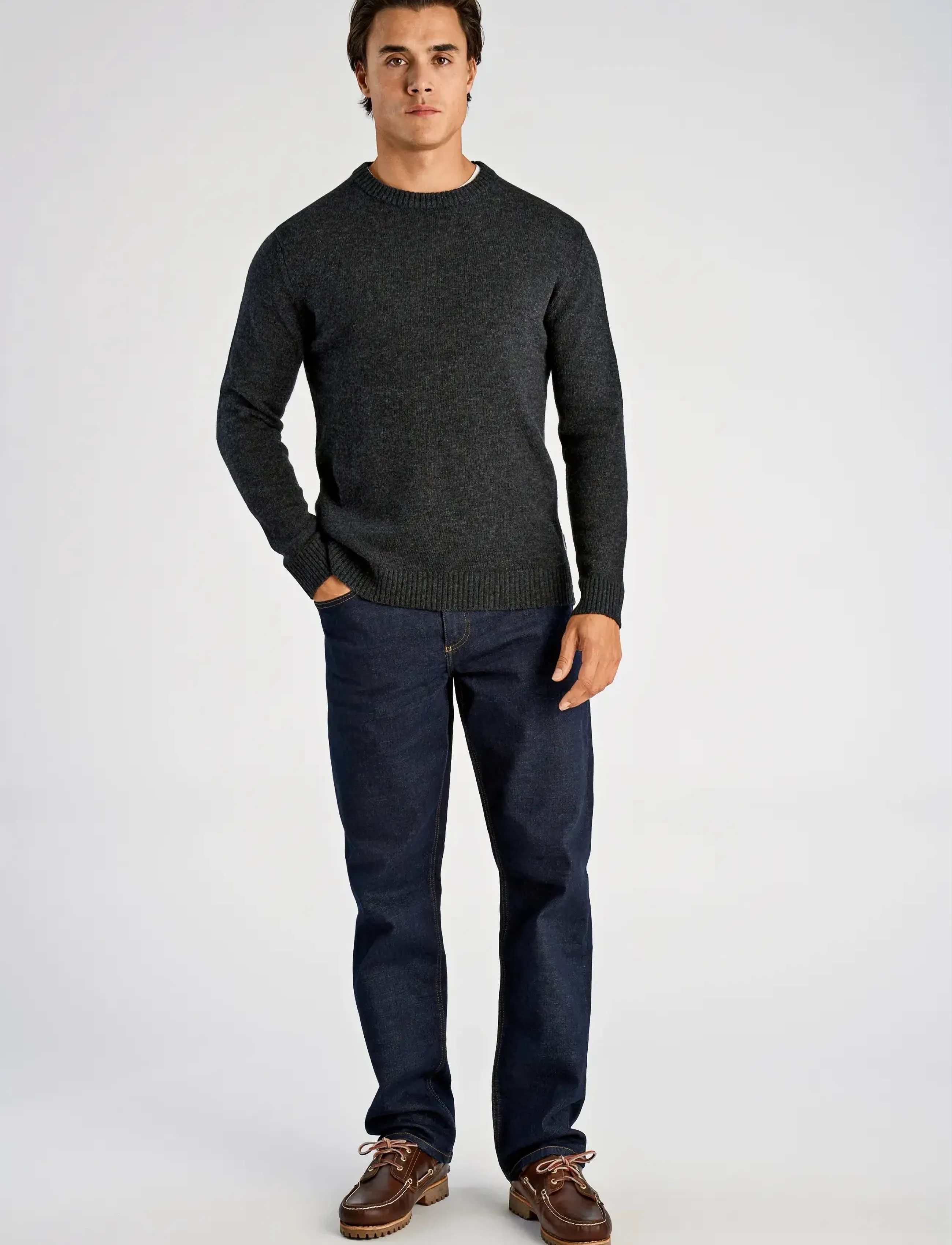 Lindbergh - Lambswool o-neck knit - round necks - charcoal mel - 4