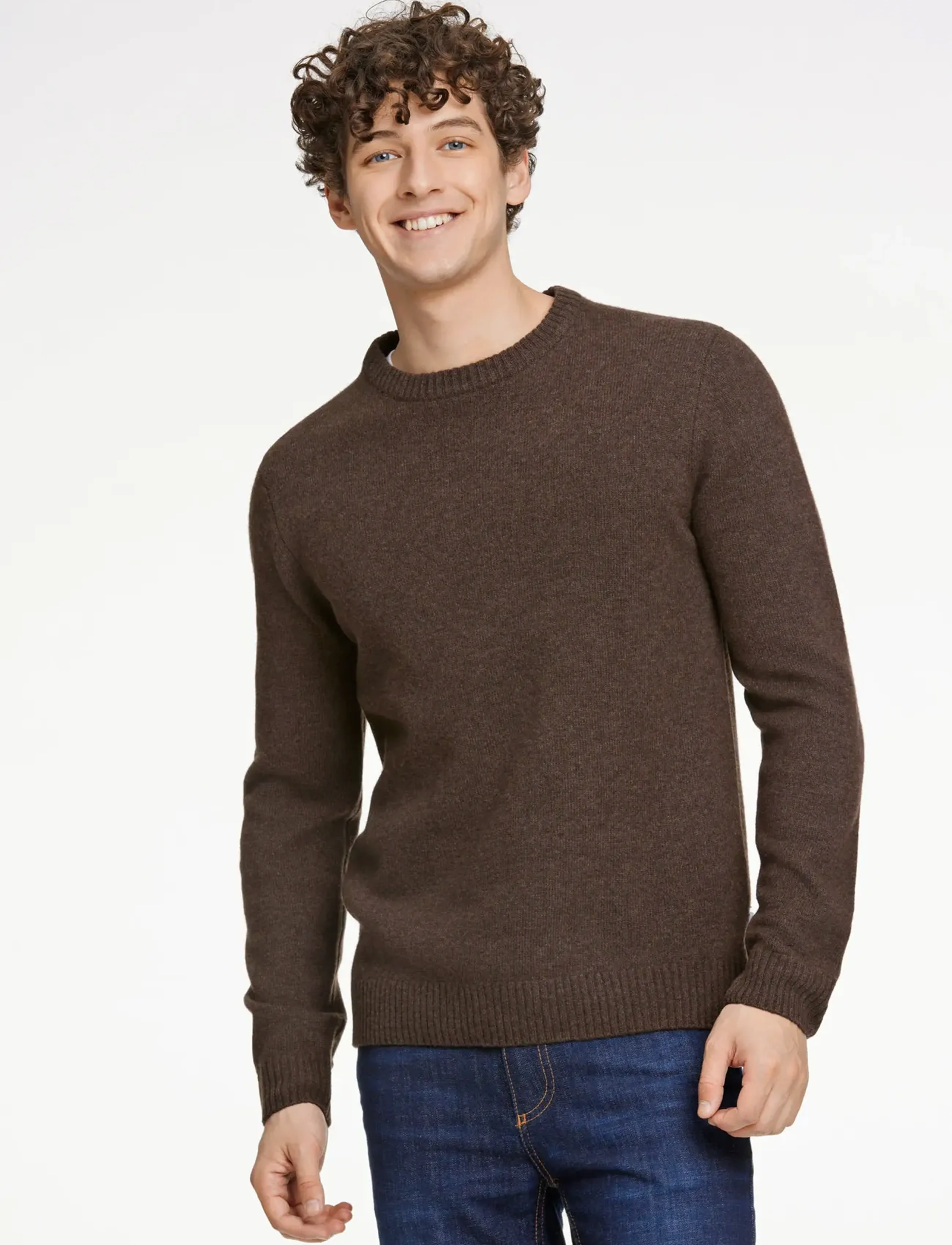 Lindbergh - Lambswool o-neck knit - rund hals - dk brown mel - 5