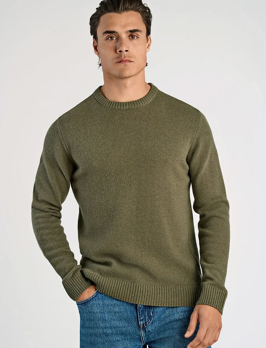 Lindbergh - Lambswool o-neck knit - Ümmarguse kaelusega kudumid - dusty army - 5