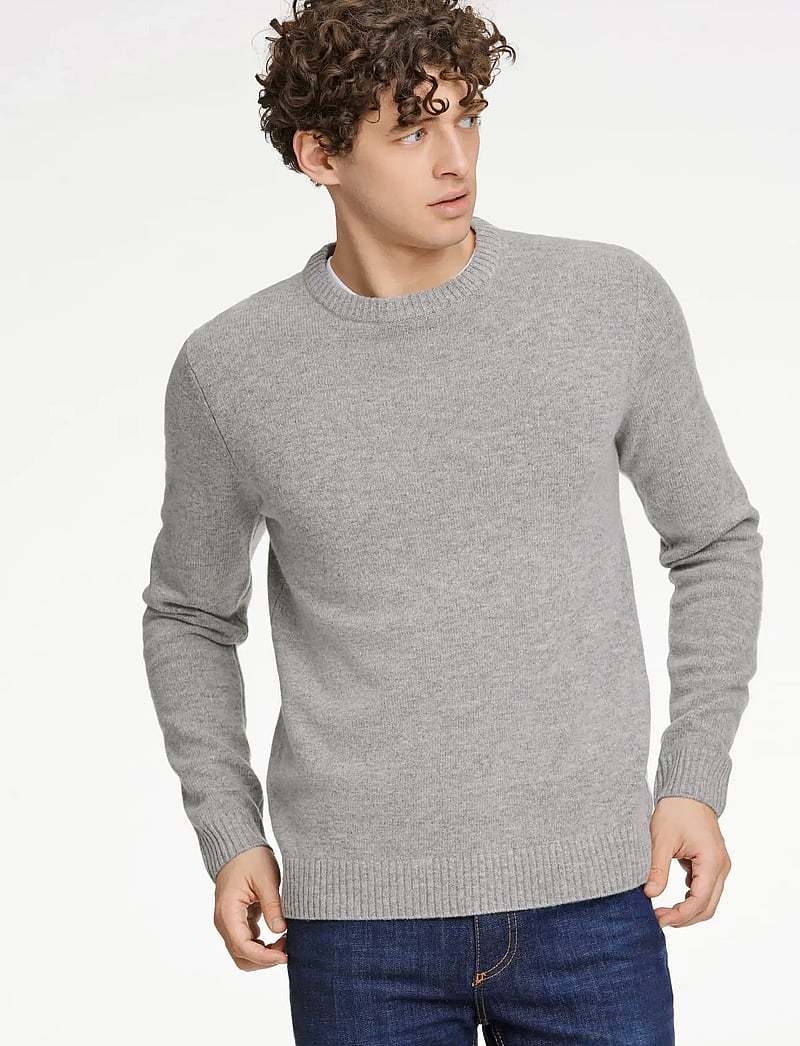 Lindbergh - Lambswool o-neck knit - rundhalsad - mid grey mel - 5