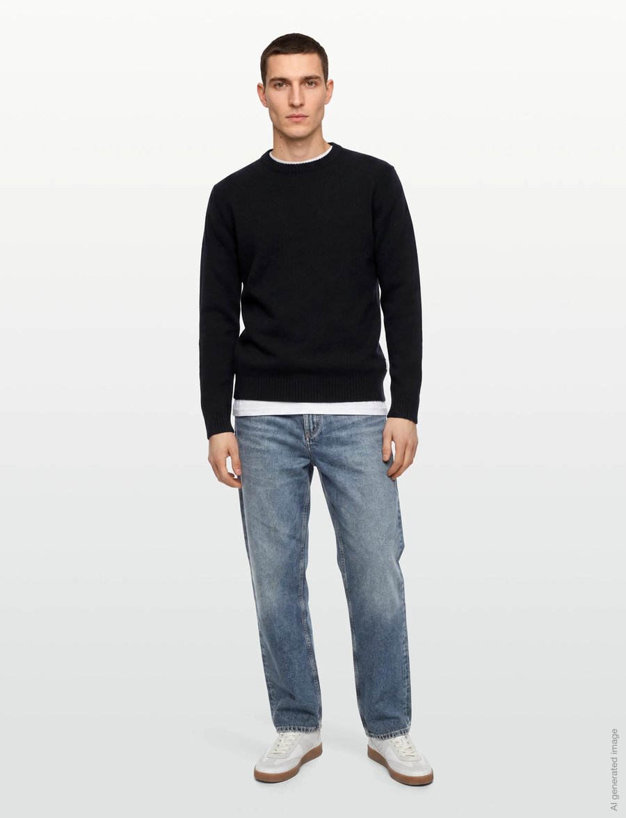 Lindbergh - Lambswool o-neck knit - rundhalsad - navy - 0