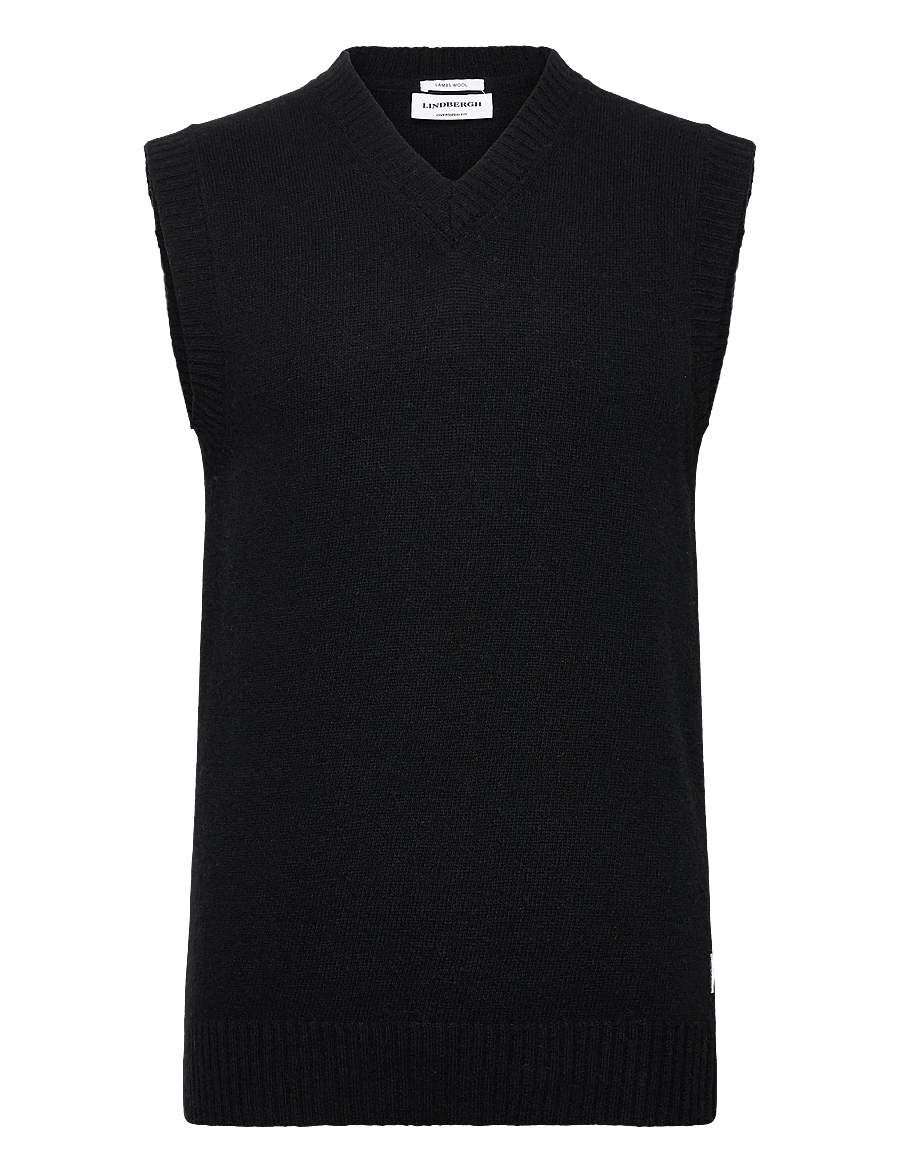 Lindbergh - Lambswool v-neck slipover - gestrickte westen - black - 0
