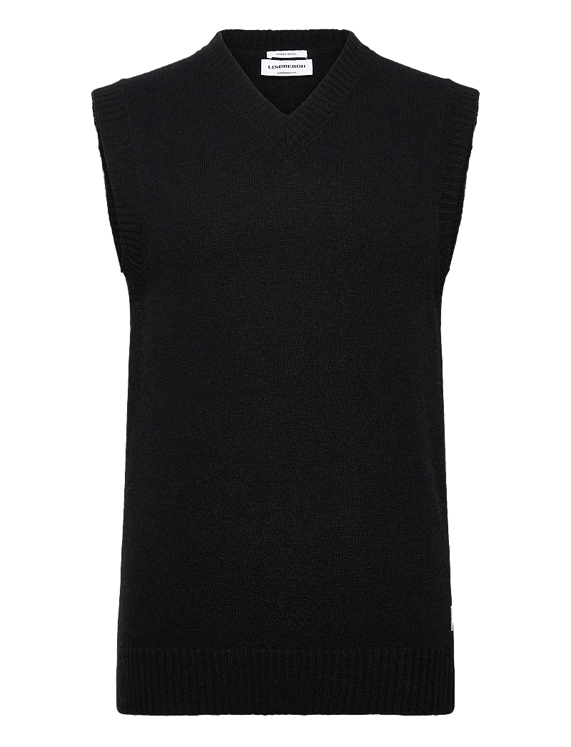 Lindbergh - Lambswool v-neck slipover - stickade västar - black - 0