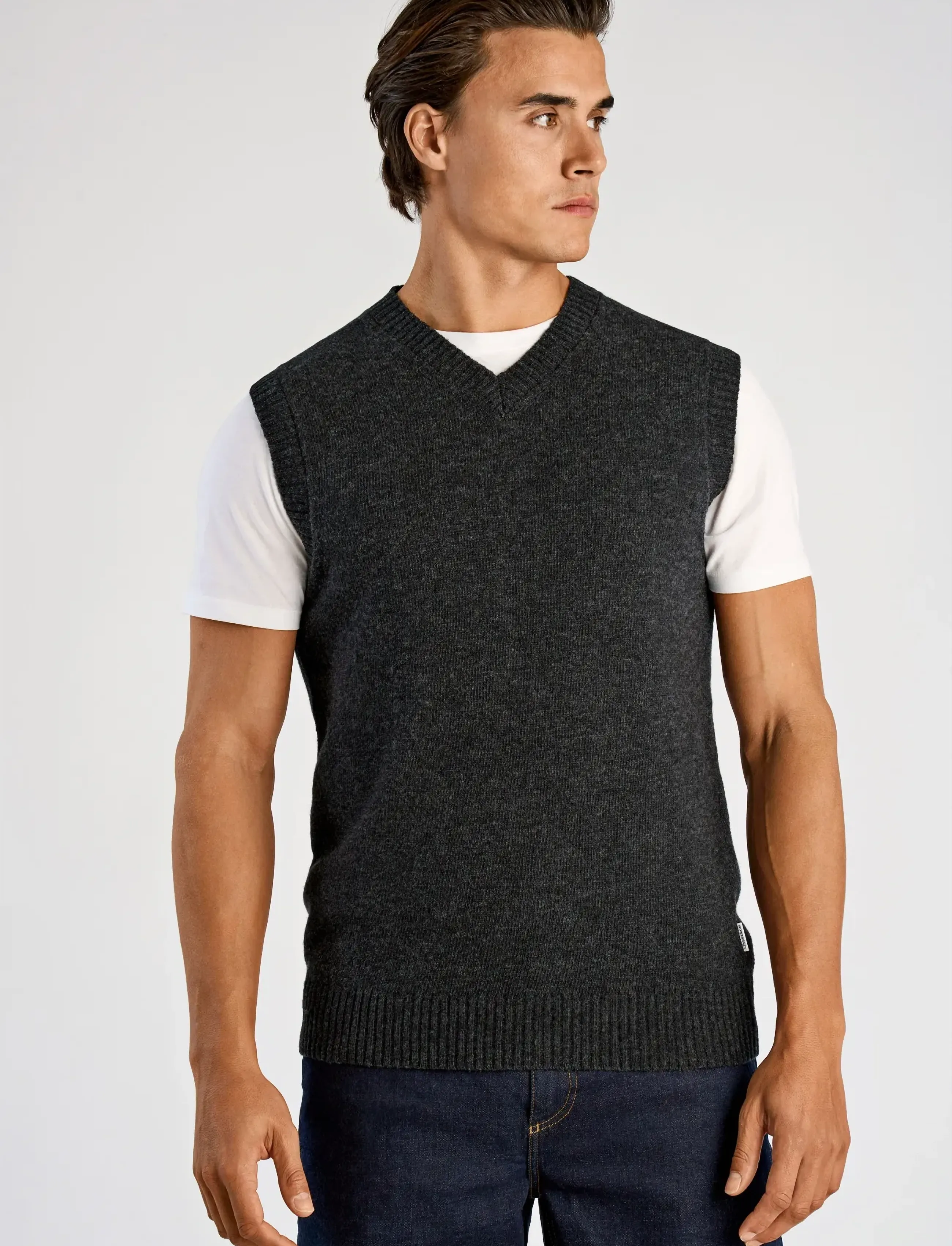 Lindbergh Lambswool V-Neck Slipover, S, Grey, Strik > Strikkede Veste, Herre