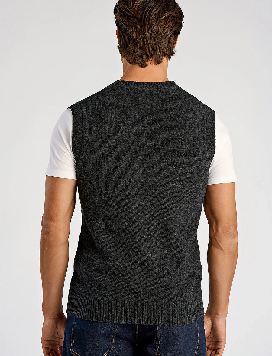 Lindbergh - Lambswool v-neck slipover - knitted vests - charcoal mel - 3