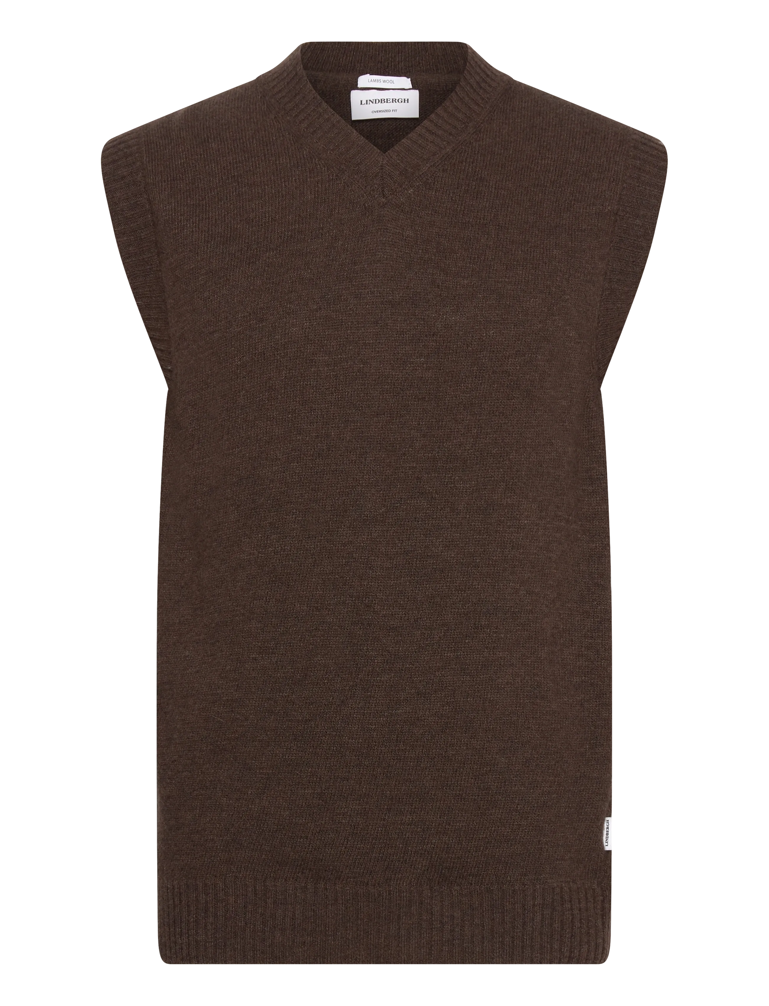 Lambswool v-neck slipover - DK BROWN MEL
