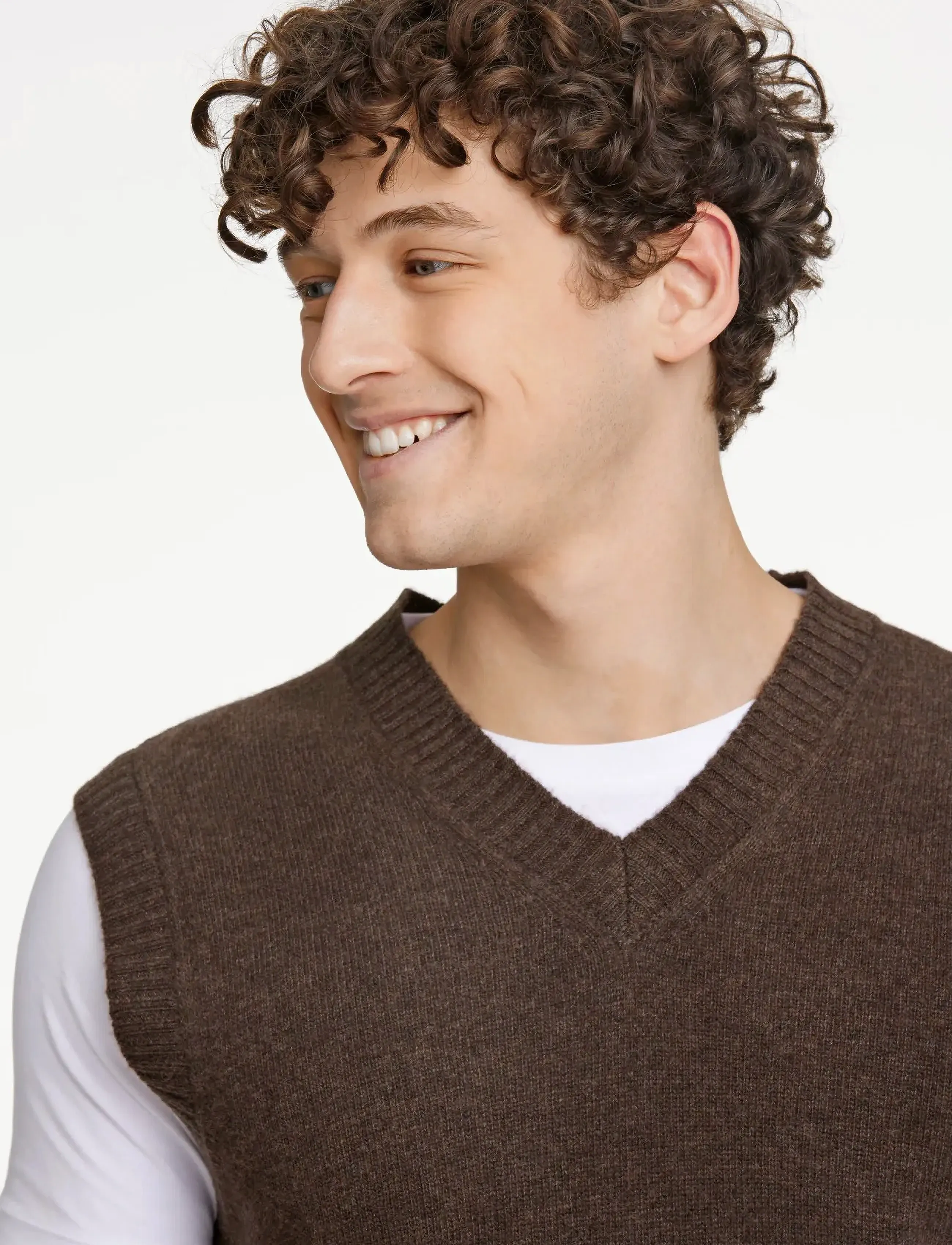 Lindbergh - Lambswool v-neck slipover - knitted vests - dk brown mel - 3