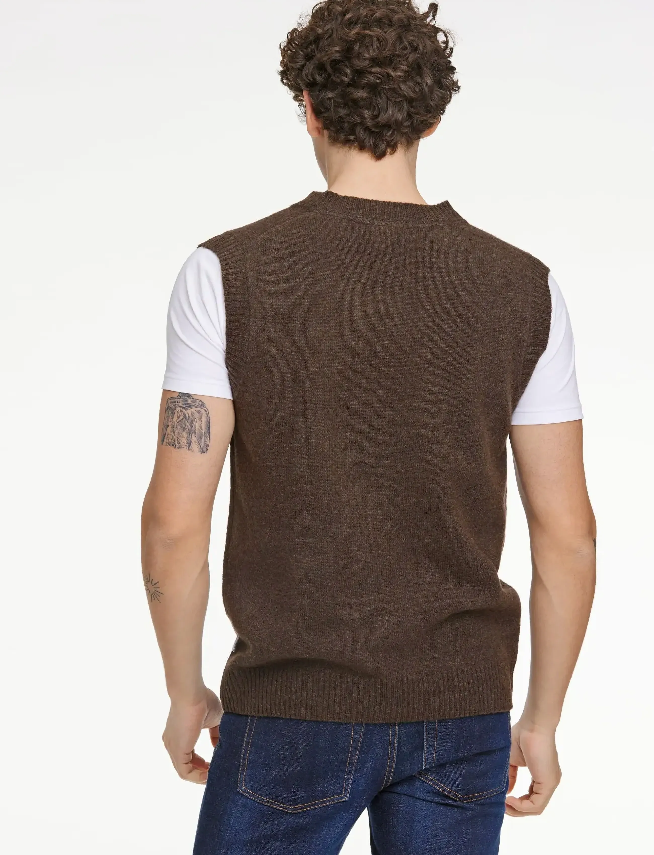 Lindbergh - Lambswool v-neck slipover - knitted vests - dk brown mel - 4