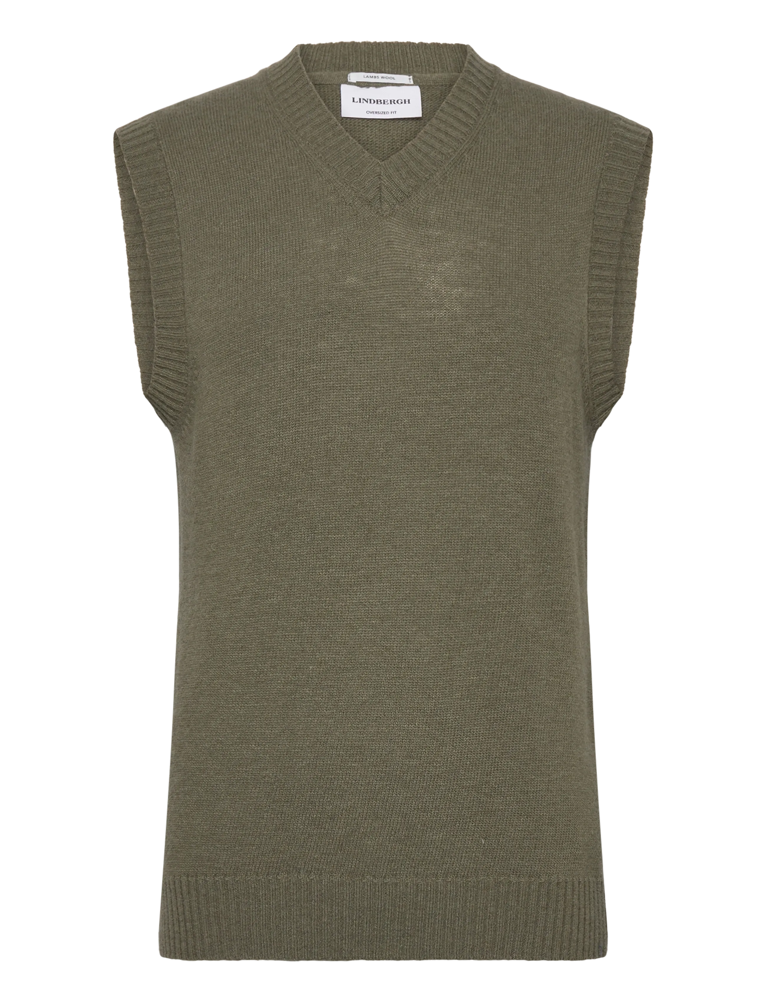 LINDBERGH Lammwolle V-Ausschnitt Slipover Khaki - S - Herren