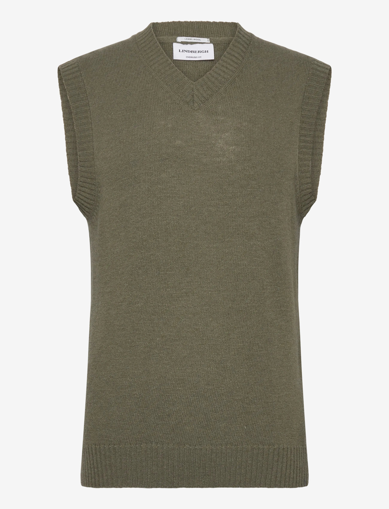 Lindbergh - Lambswool v-neck slipover - kootud vestid - dusty army - 1