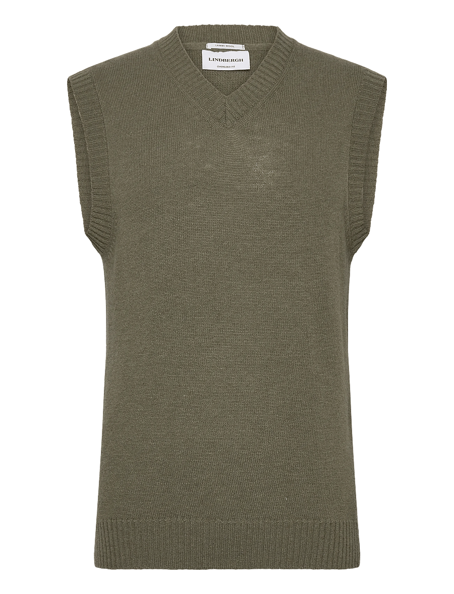 Lindbergh - Lambswool v-neck slipover - knitted vests - dusty army - 1
