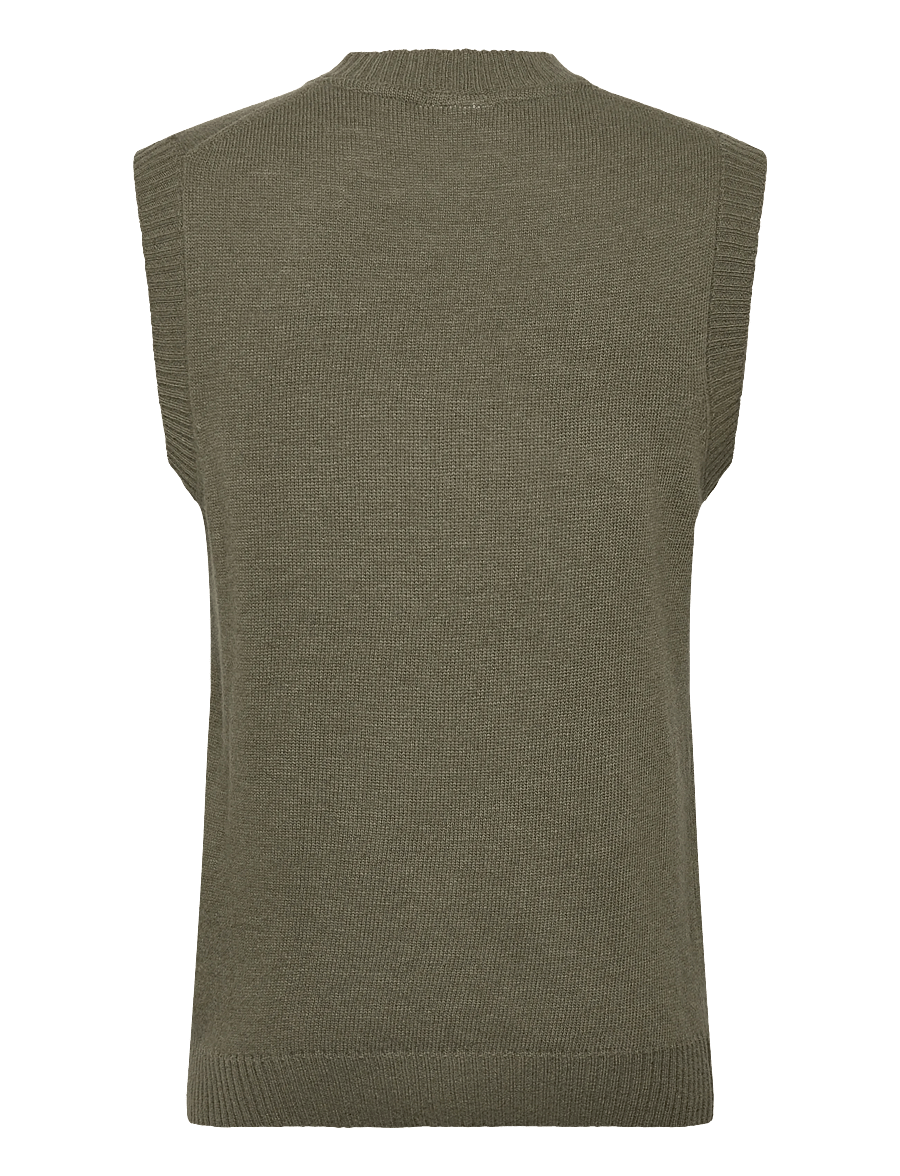 Lindbergh - Lambswool v-neck slipover - knitted vests - dusty army - 2