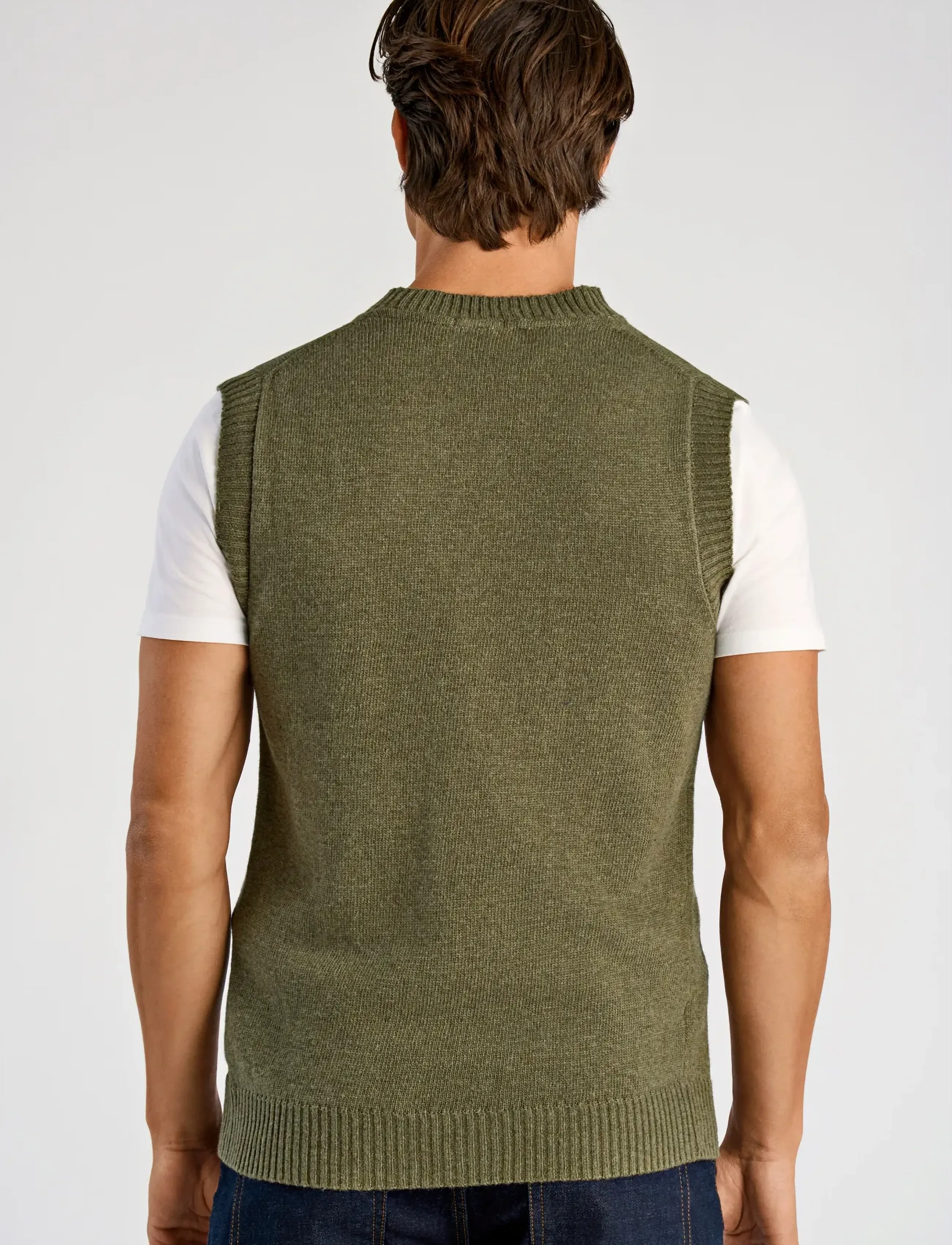 Lindbergh - Lambswool v-neck slipover - knitted vests - dusty army - 3