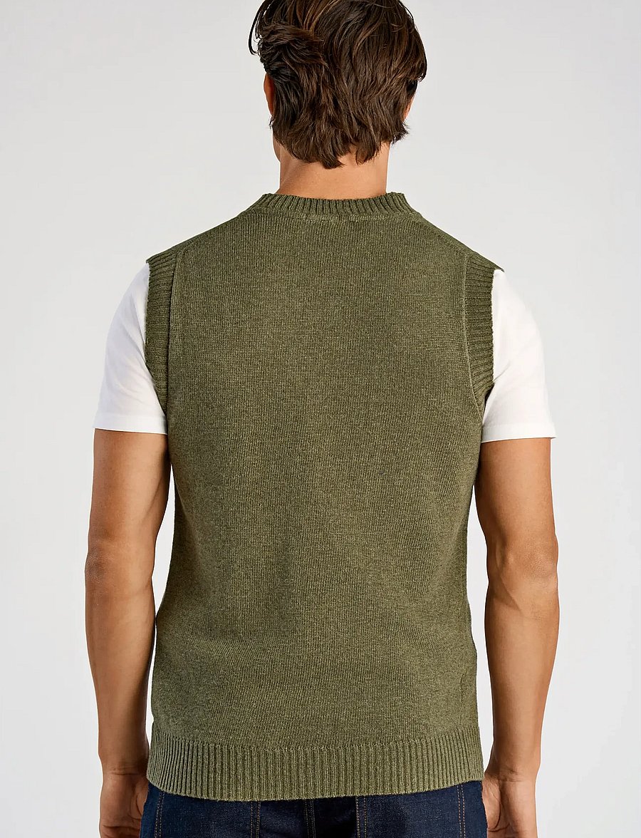 Lindbergh - Lambswool v-neck slipover - knitted vests - dusty army - 3