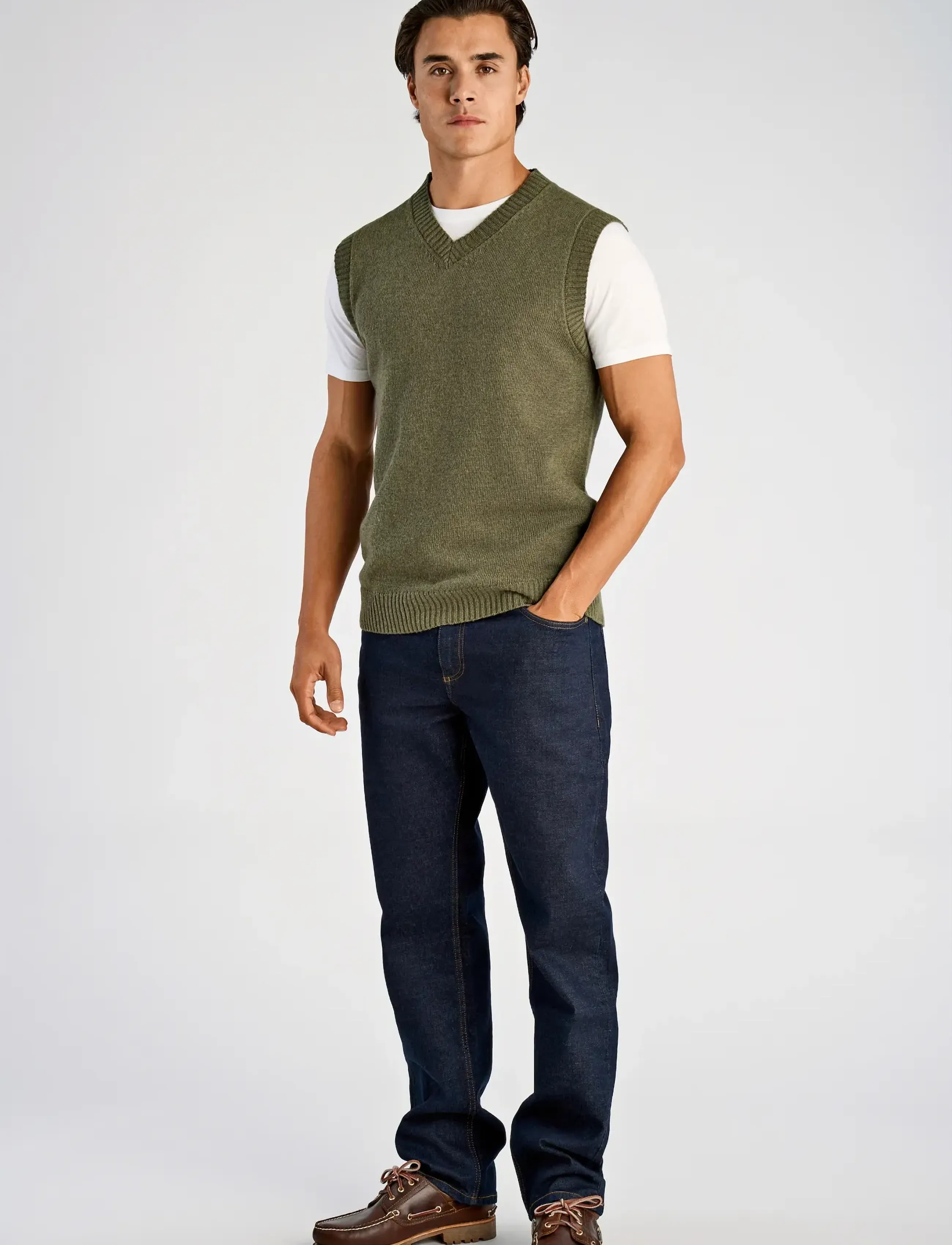Lindbergh - Lambswool v-neck slipover - knitted vests - dusty army - 4