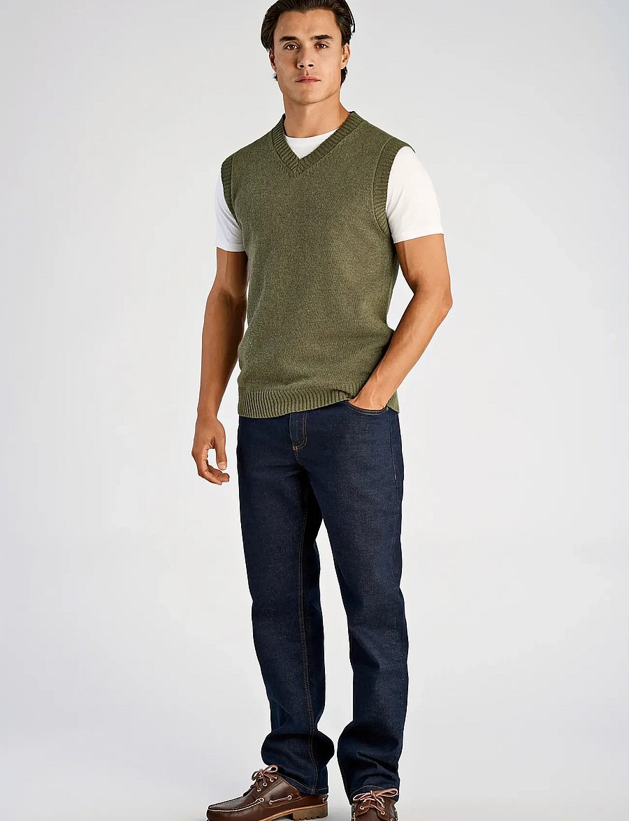 Lindbergh - Lambswool v-neck slipover - knitted vests - dusty army - 4