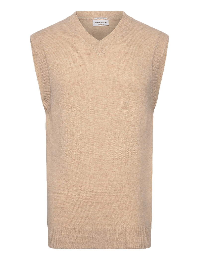 Lindbergh - Lambswool v-neck slipover - knitted vests - lt sand mel - 1
