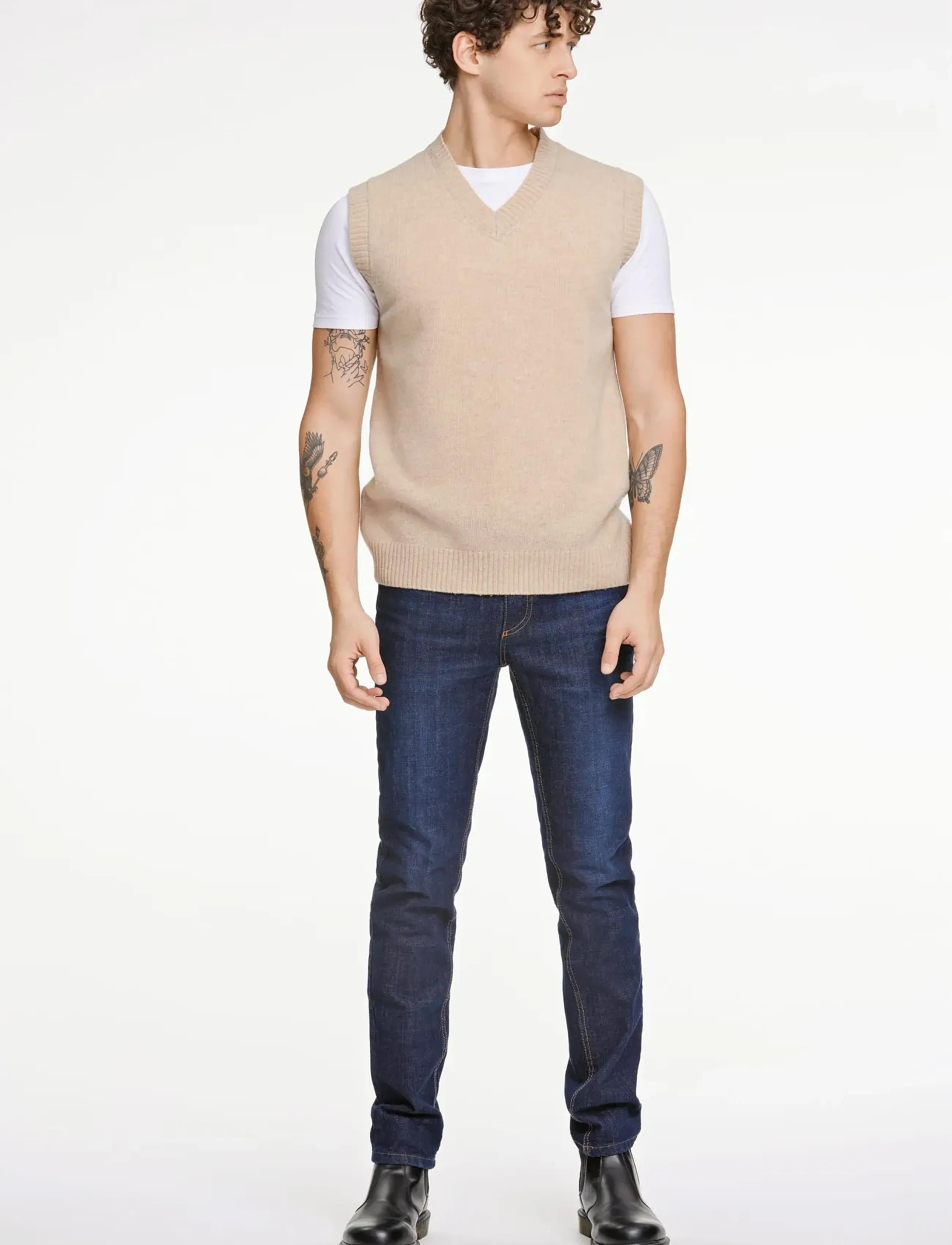 Lindbergh Lambswool V-Neck Slipover, L, Beige, Strik > Strikkede Veste, Herre