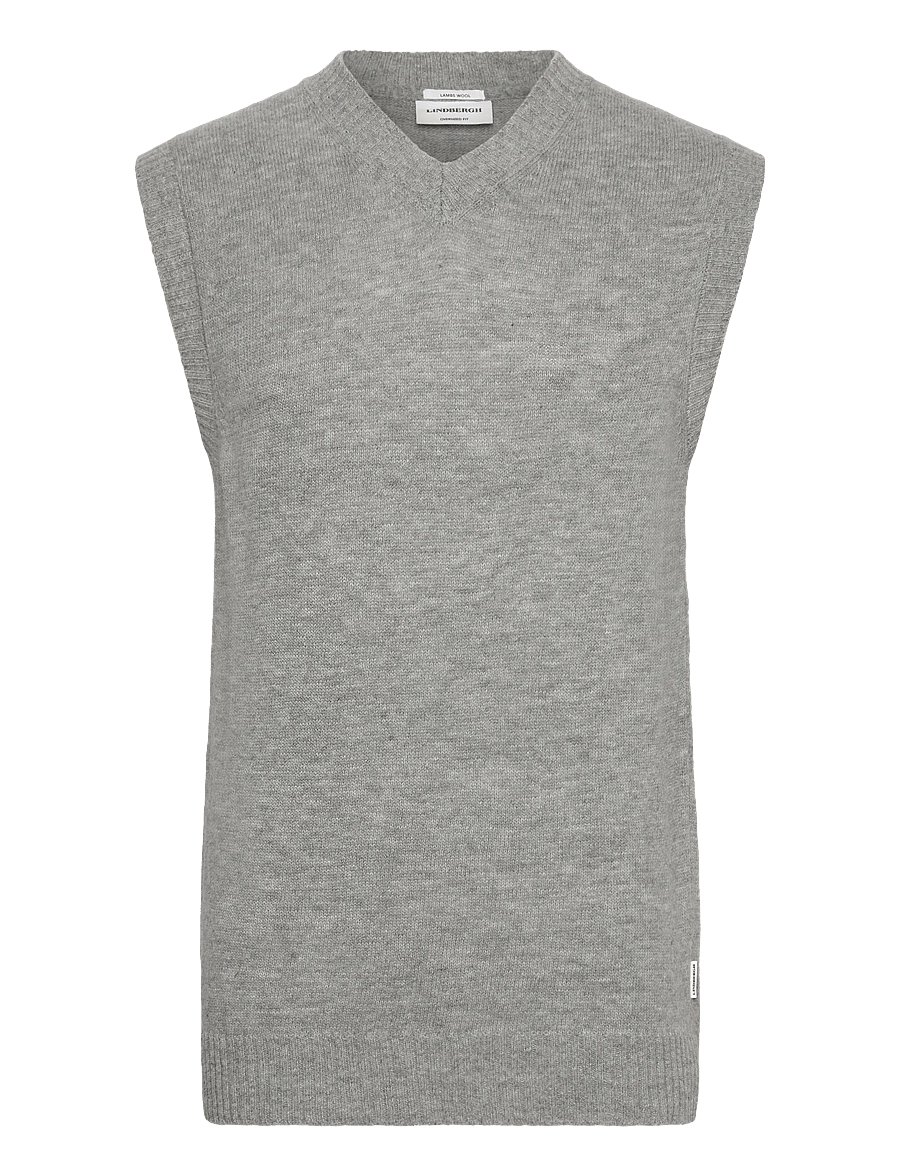 Lindbergh - Lambswool v-neck slipover - knitted vests - mid grey mel - 1