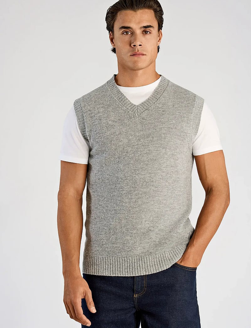 Lindbergh - Lambswool v-neck slipover - strikveste - mid grey mel - 0