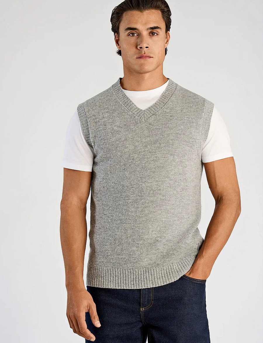 Lindbergh - Lambswool v-neck slipover - knitted vests - mid grey mel - 0
