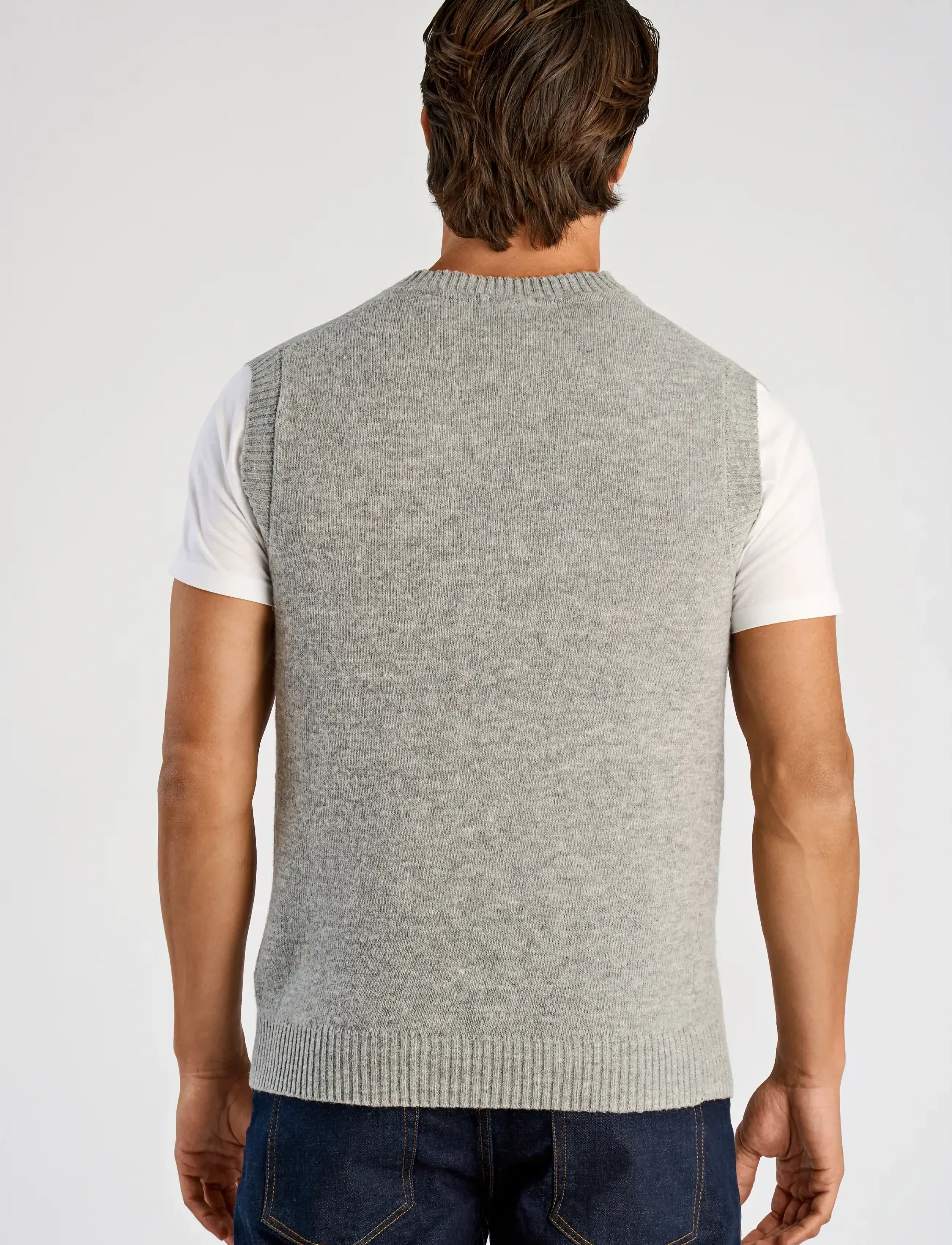 Lindbergh - Lambswool v-neck slipover - knitted vests - mid grey mel - 3