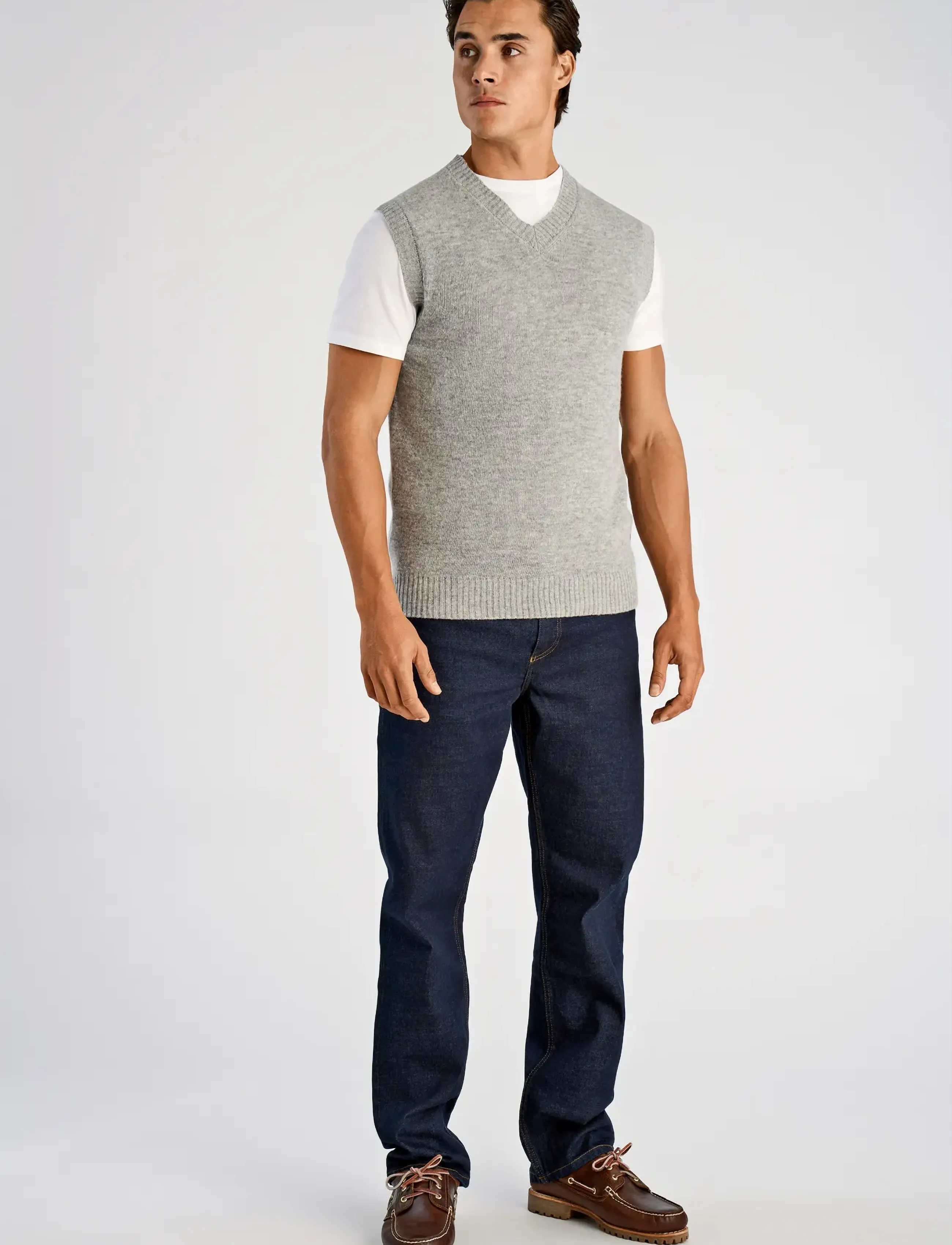 Lindbergh - Lambswool v-neck slipover - knitted vests - mid grey mel - 4